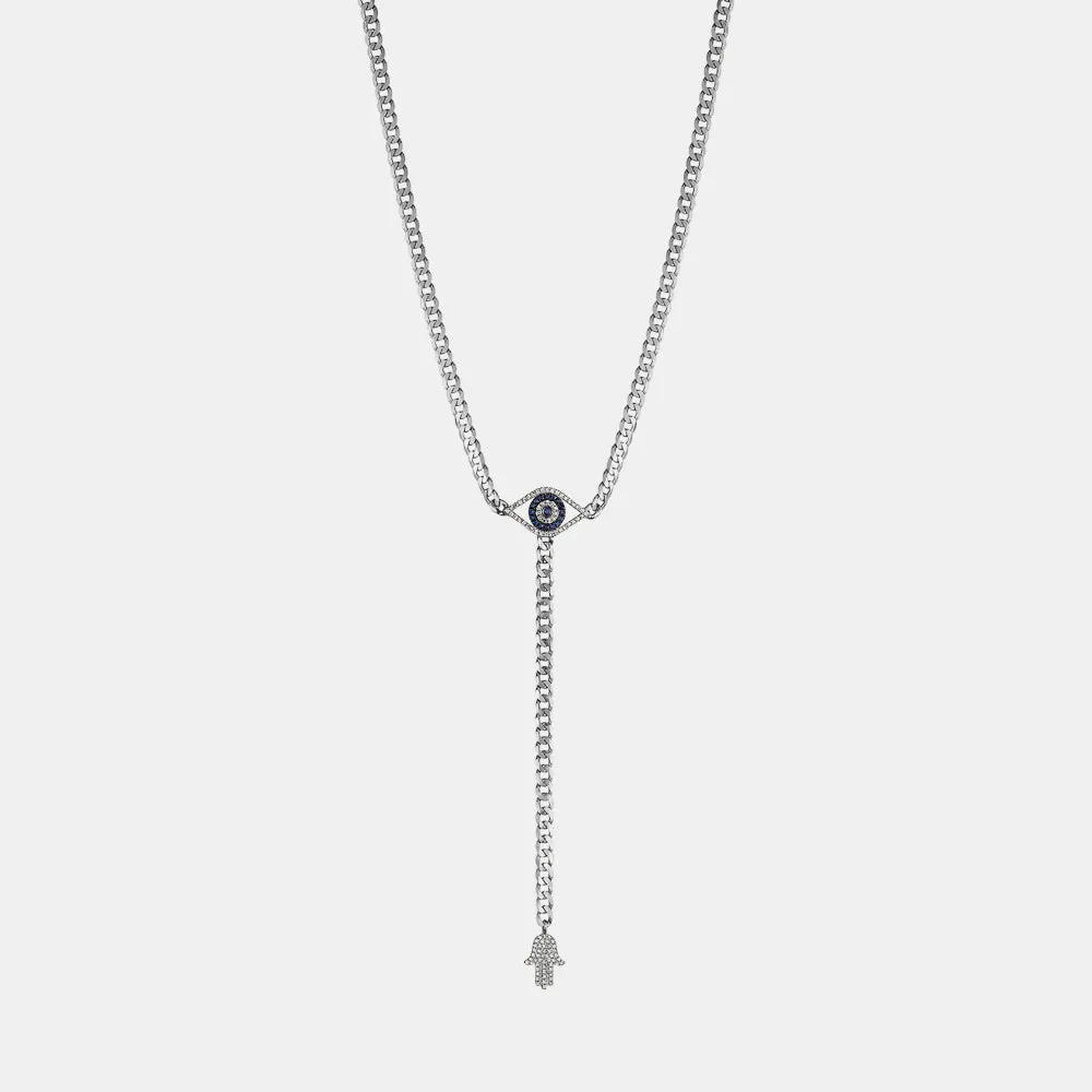 Diamond Evil Eye Hamsa Lariat Chain