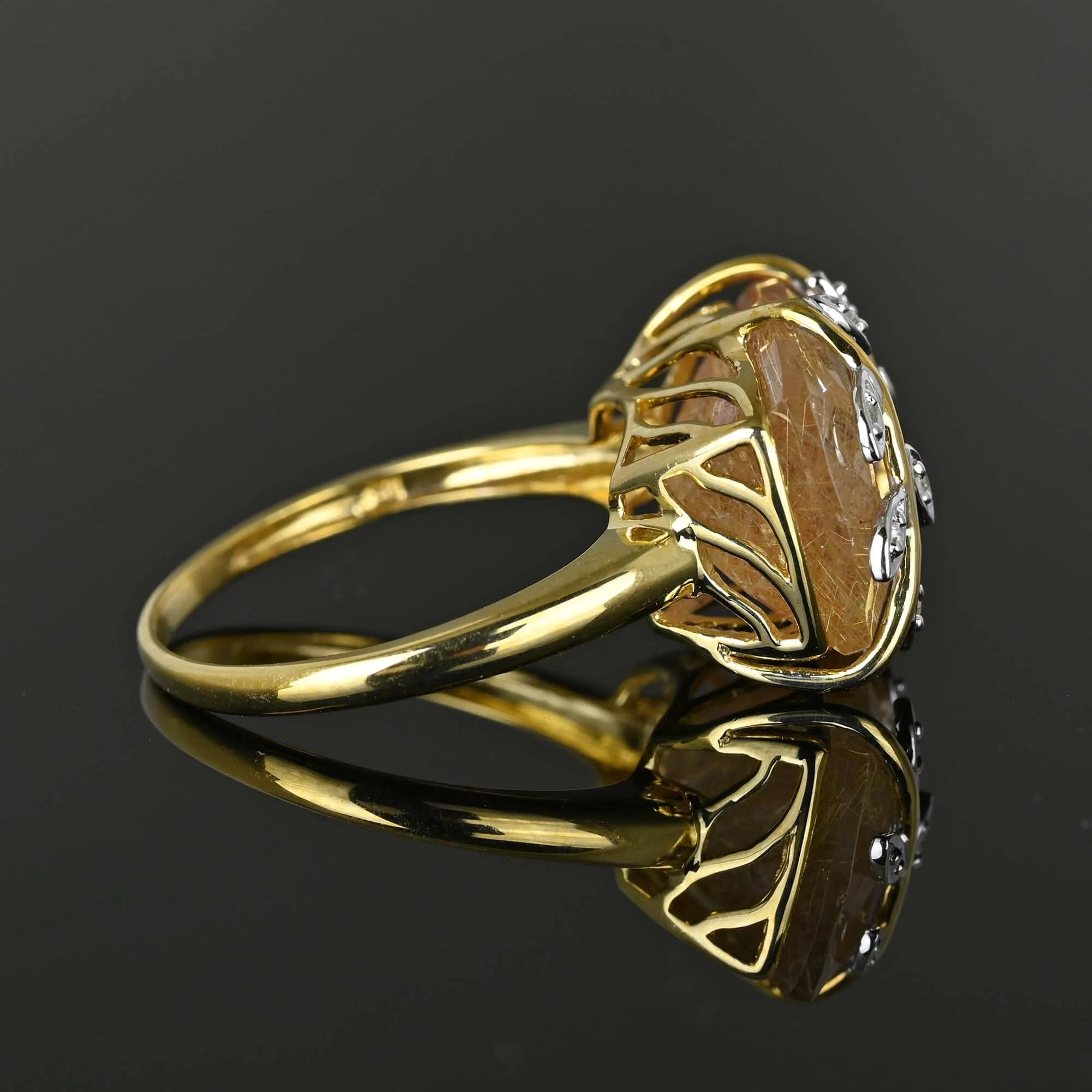 Diamond Leaf East West Rutilated Quartz Cocktail Ring