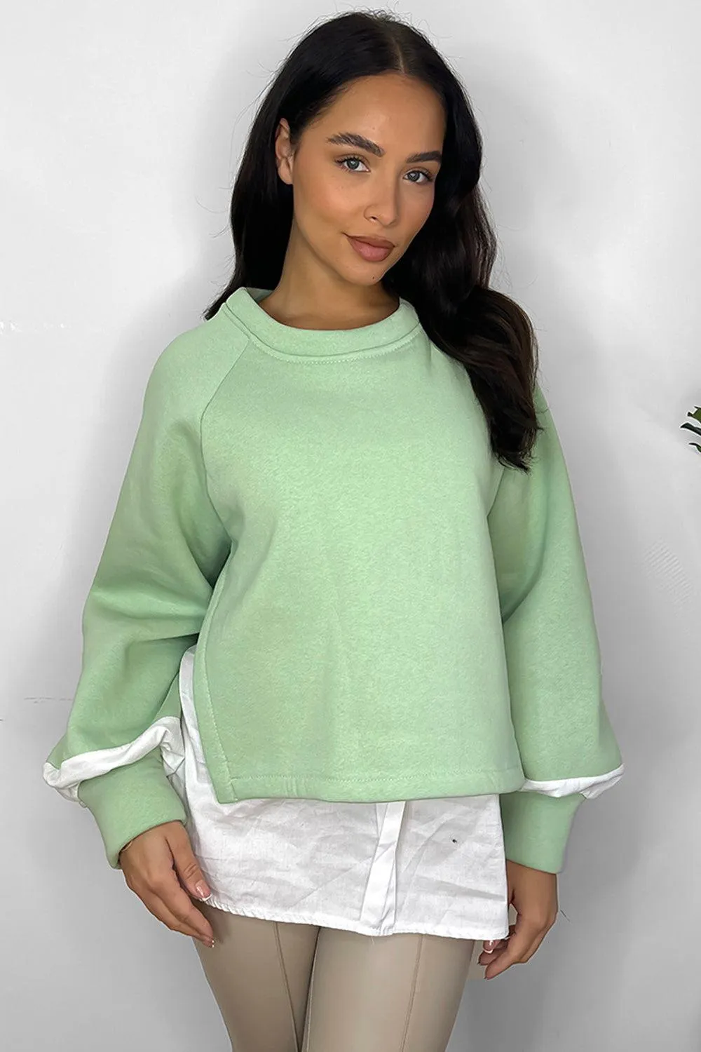 Dipped Shirt Hem Scoopneck Sweatshirt