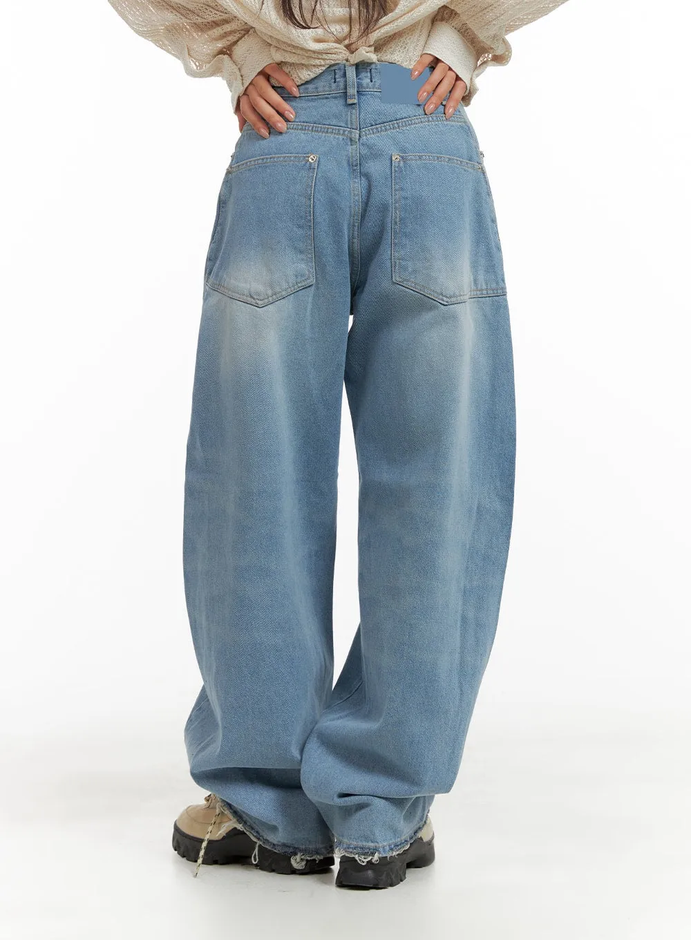 Distressed Hem Washed Wide Jeans CM419