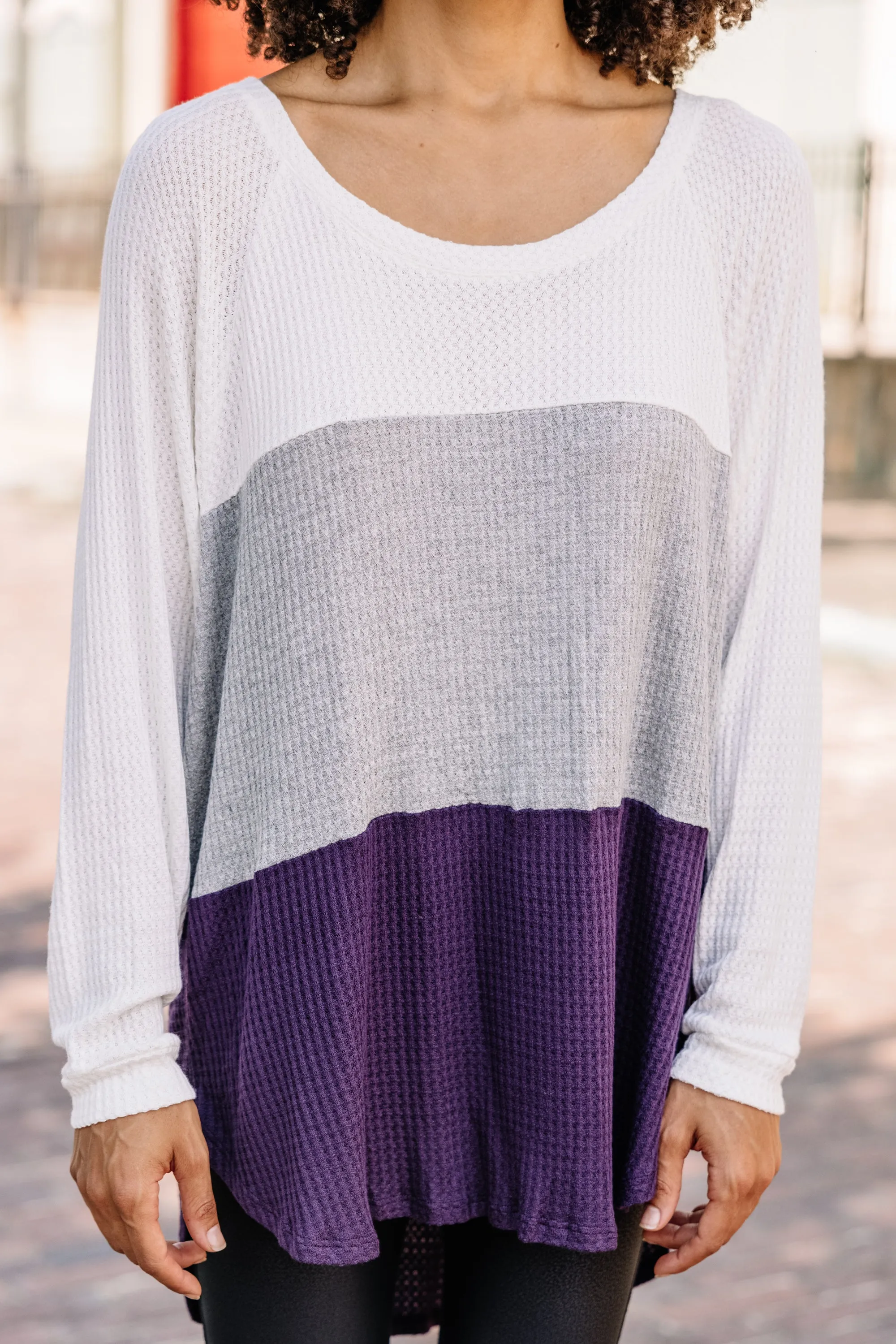 Easy Like Sunday Purple Colorblock Waffle Tunic