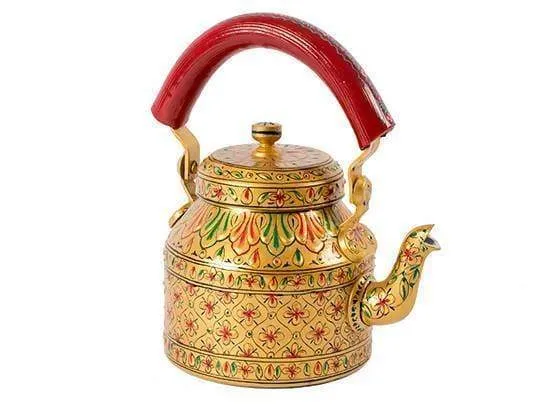 Elegant Golden Hand Painted Tea Pot in Aluminium