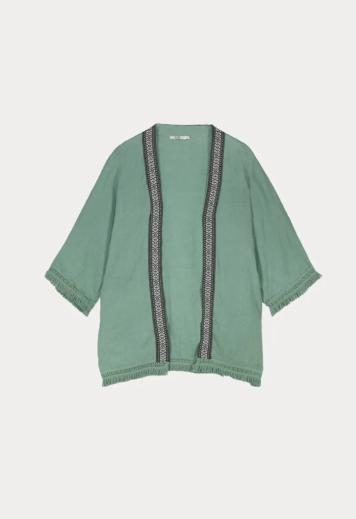 Embroided Hem Solid Cardigan