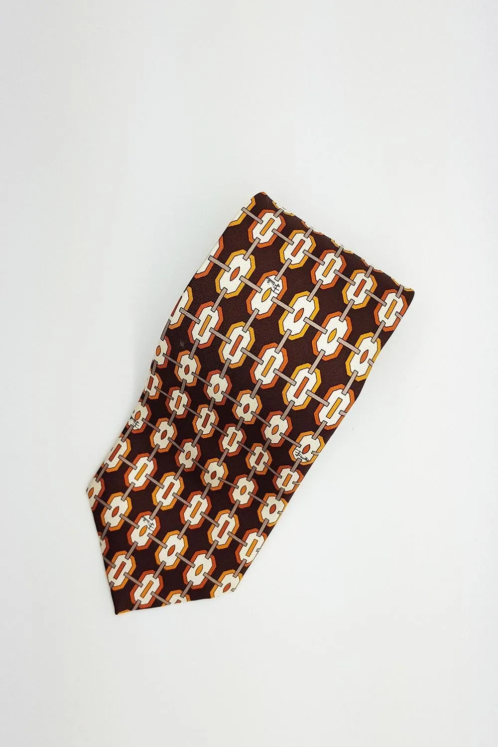 EMILIO PUCCI 100% Silk Brown Geometric Repeat Classic Tie (59)