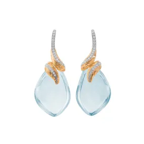 Feather Wrap Earrings w/ Blue Topaz & Diamonds in 18K Yellow Gold