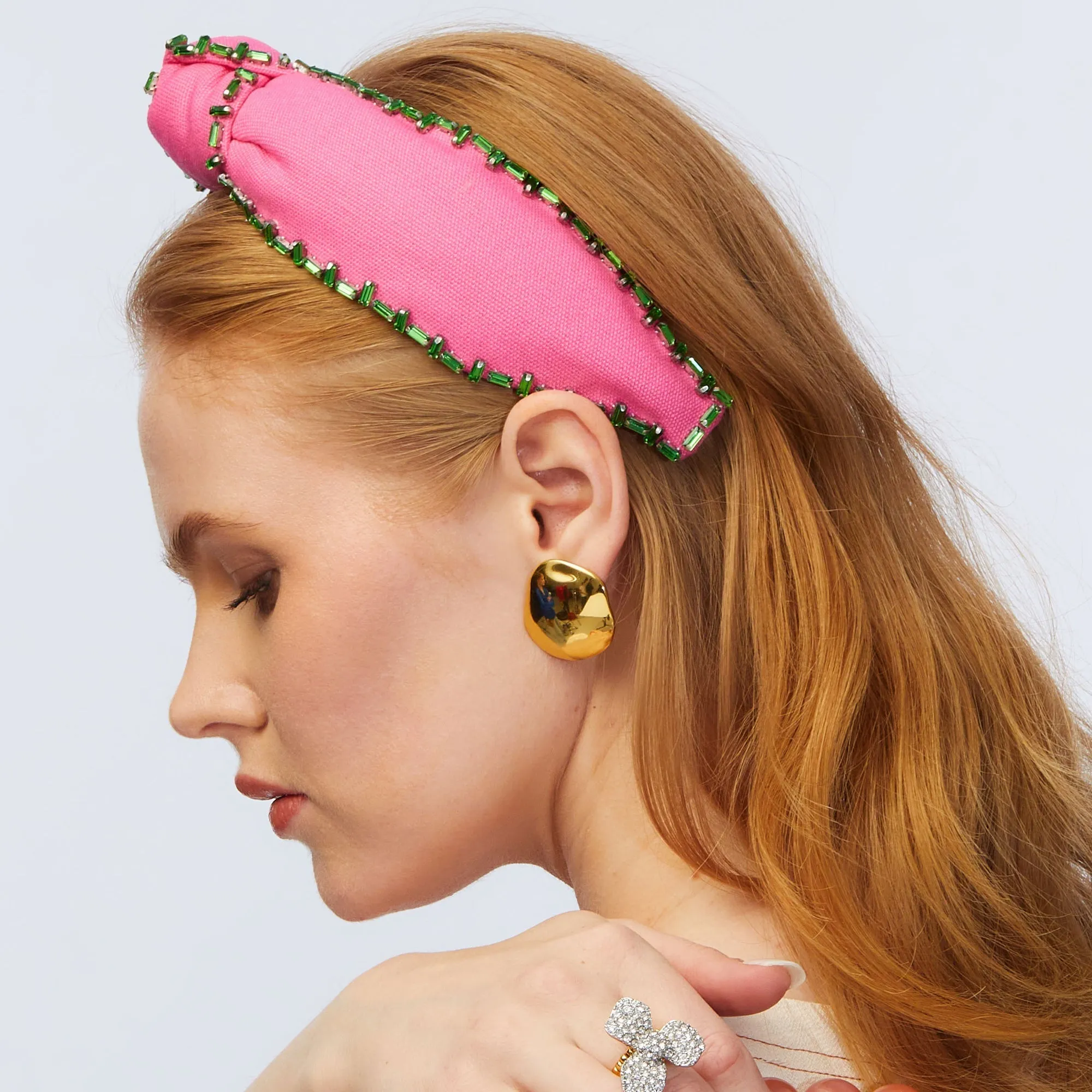 FLAMINGO CRYSTAL TRIM KNOTTED HEADBAND