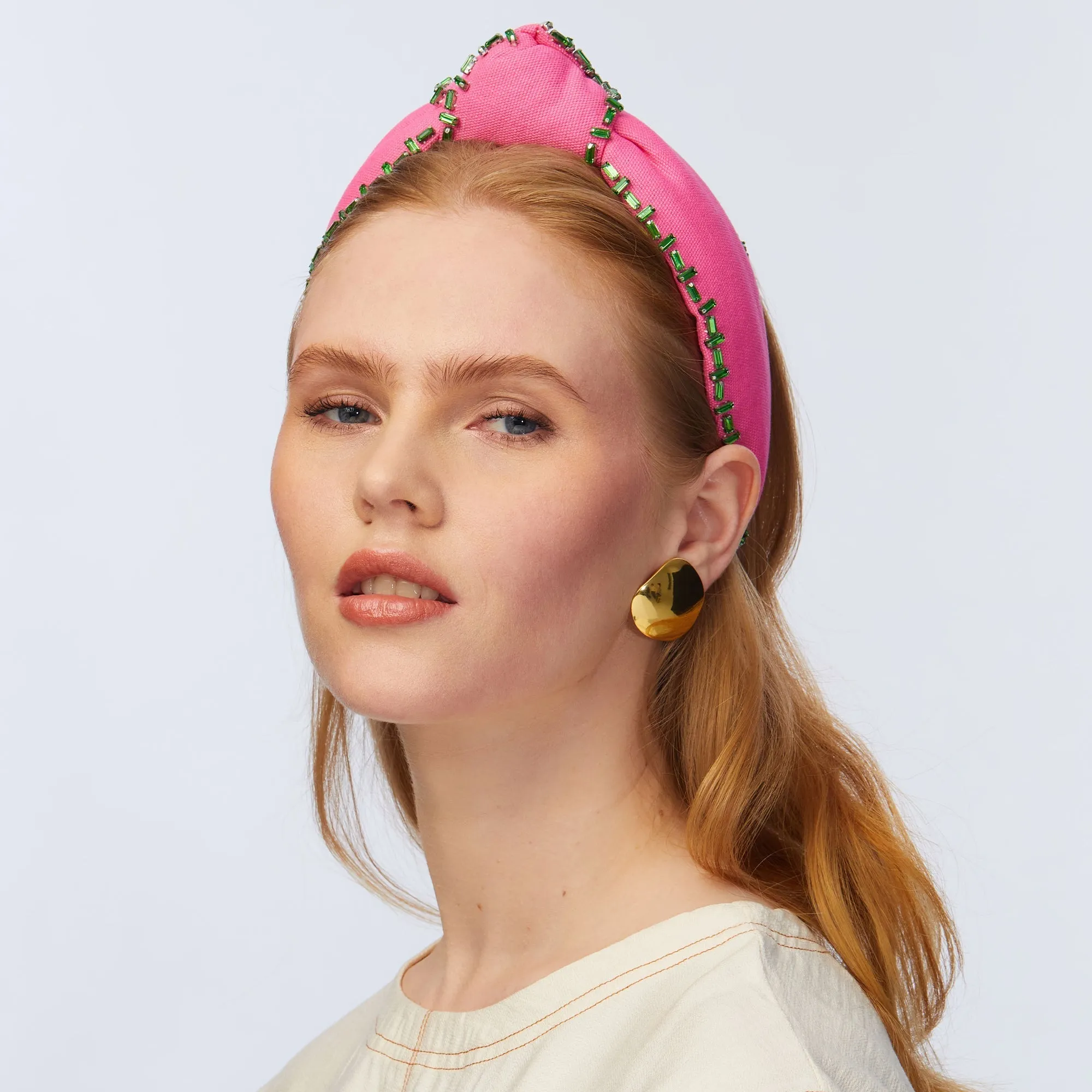 FLAMINGO CRYSTAL TRIM KNOTTED HEADBAND