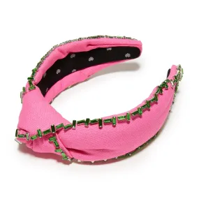 FLAMINGO CRYSTAL TRIM KNOTTED HEADBAND