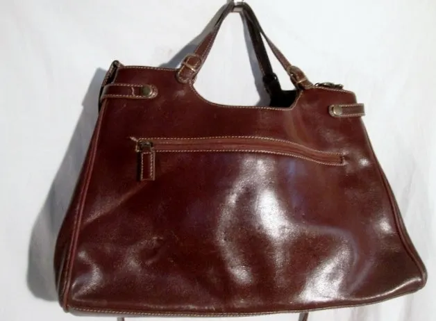 FOCUS PARIS FRANCE Leather Handbag Satchel Briefcase Shoulder Bag Purse BROWN L