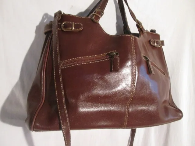 FOCUS PARIS FRANCE Leather Handbag Satchel Briefcase Shoulder Bag Purse BROWN L