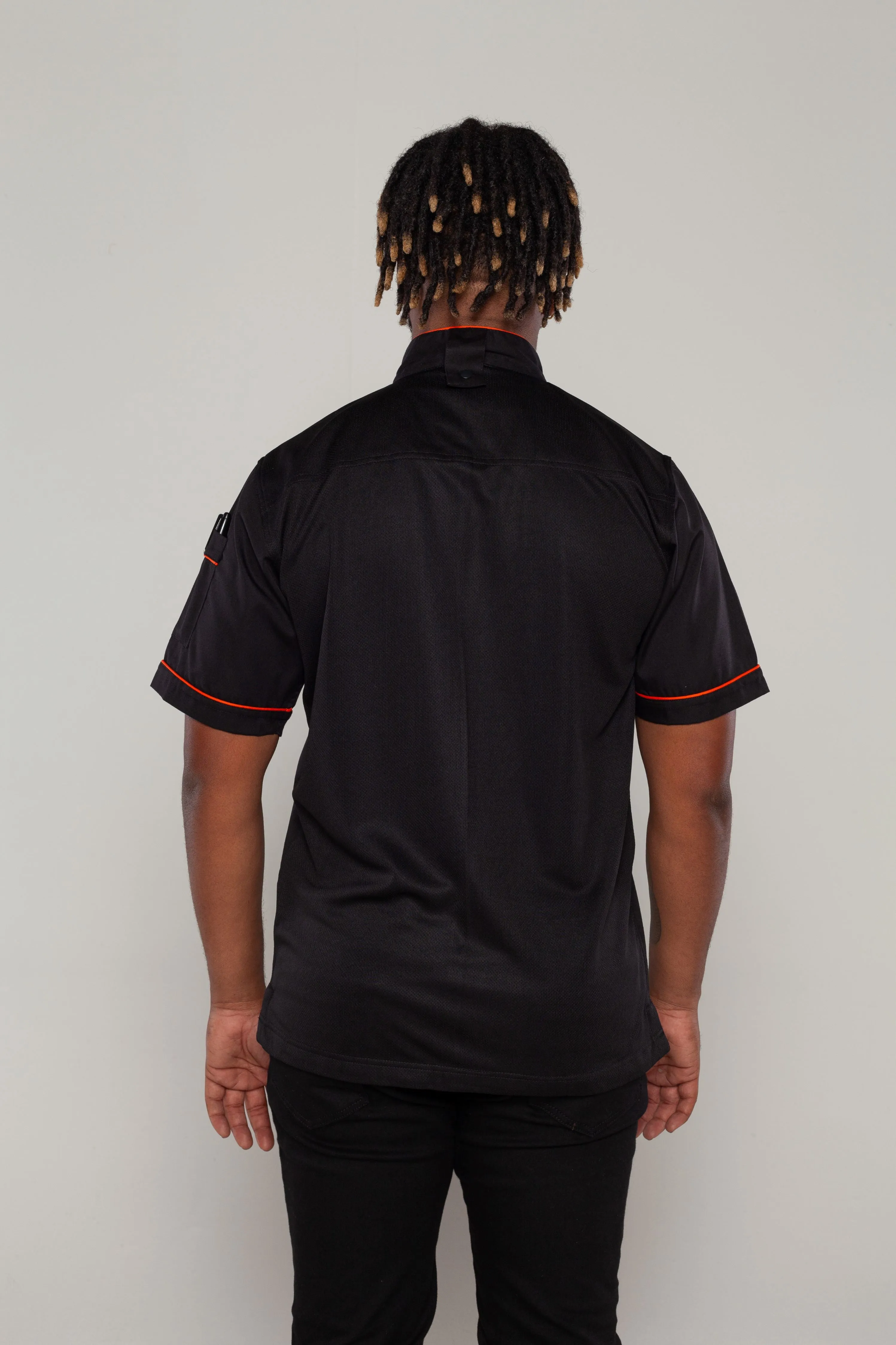 Gazi Chef jacket Black with Orange Trim and Coolvent