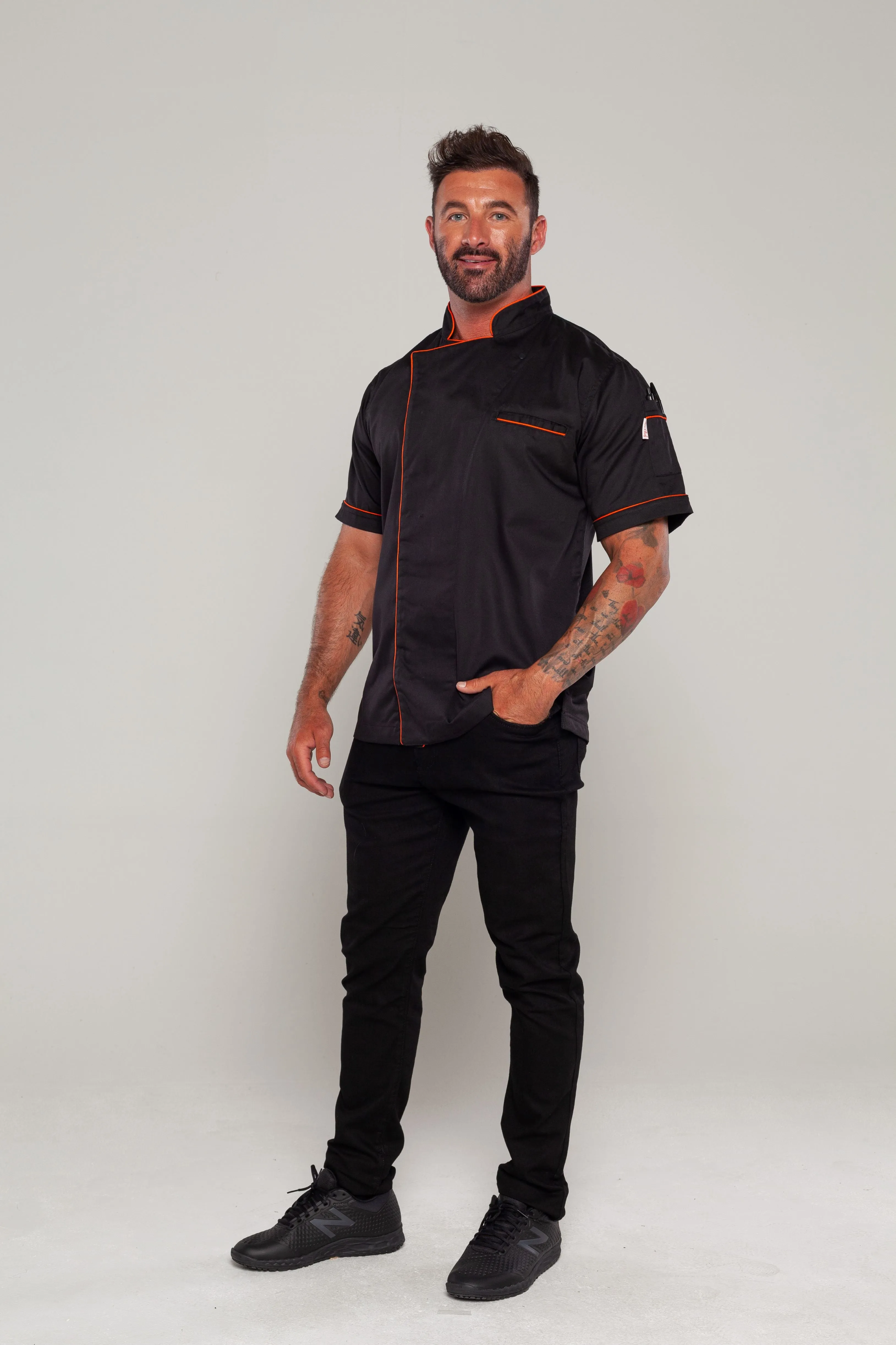 Gazi Chef jacket Black with Orange Trim and Coolvent