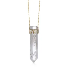 GOLD DIAMOND AND SMOKEY QUARTZ CRYSTAL PENDANT NECKLACE