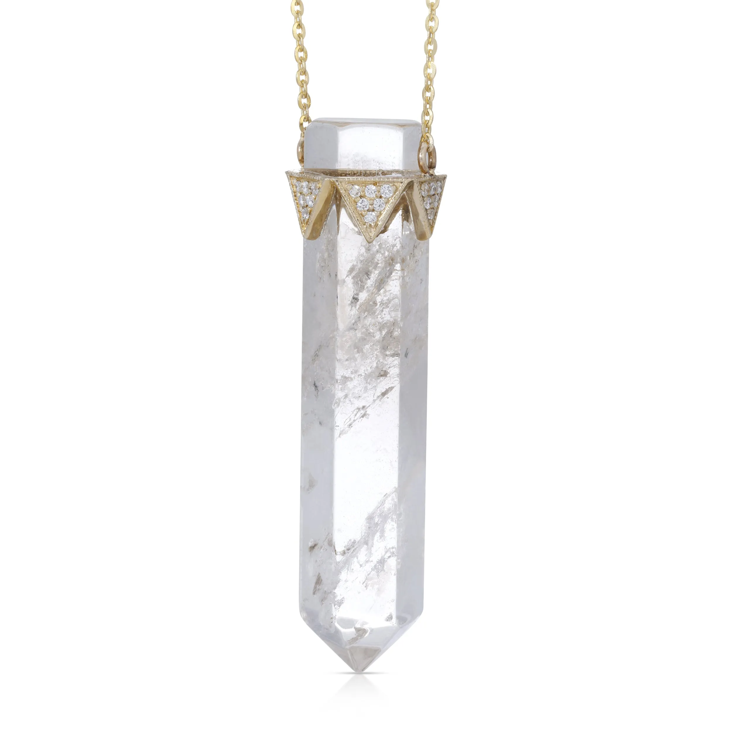 GOLD DIAMOND AND SMOKEY QUARTZ CRYSTAL PENDANT NECKLACE