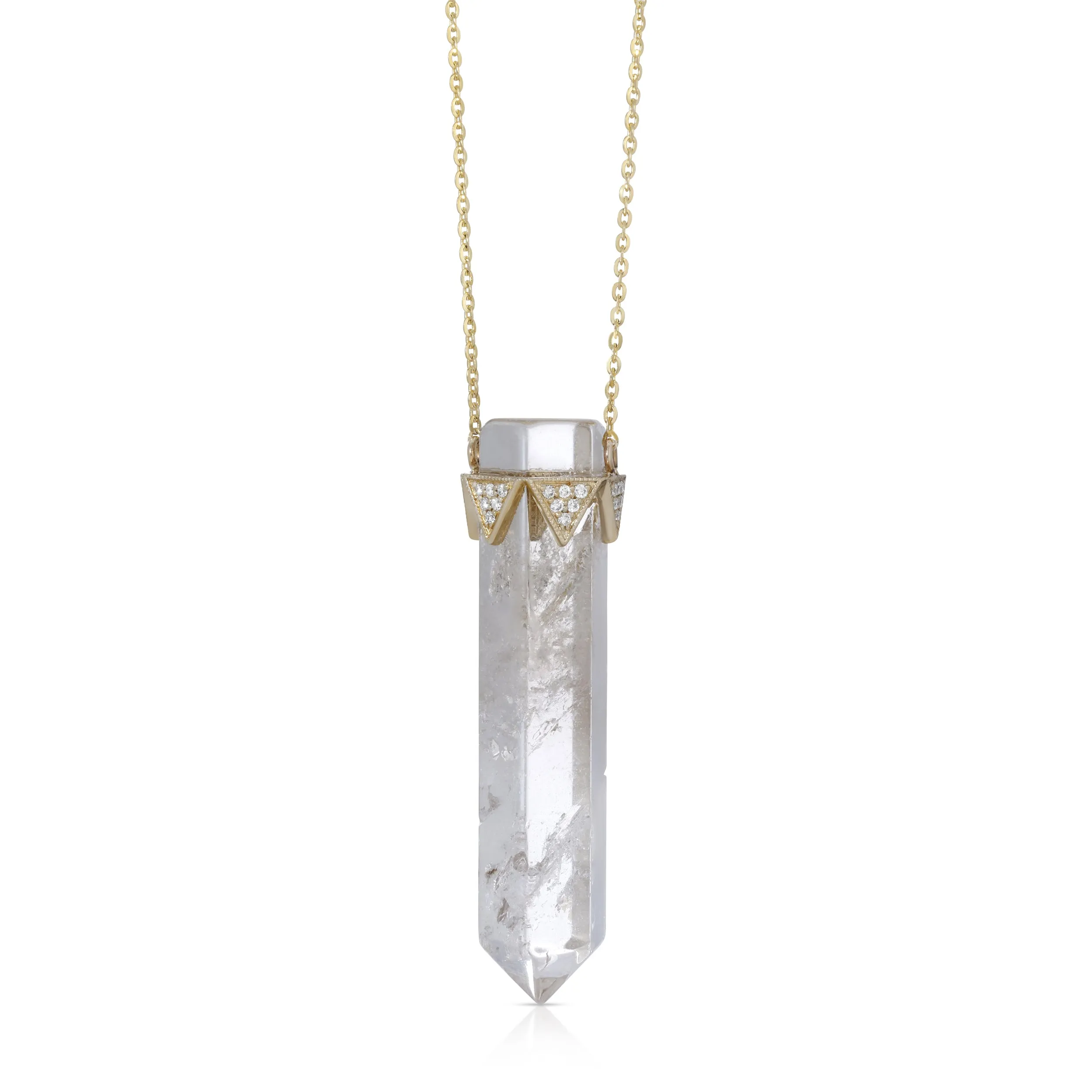 GOLD DIAMOND AND SMOKEY QUARTZ CRYSTAL PENDANT NECKLACE