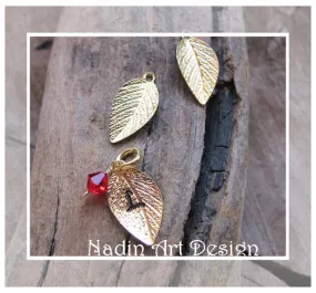 Gold Initial Leaf with Birthstone