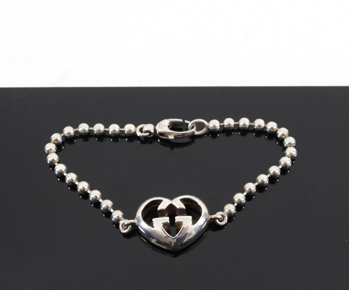 Gucci Britt Puff GG Sterling Silver Heart Bracelet