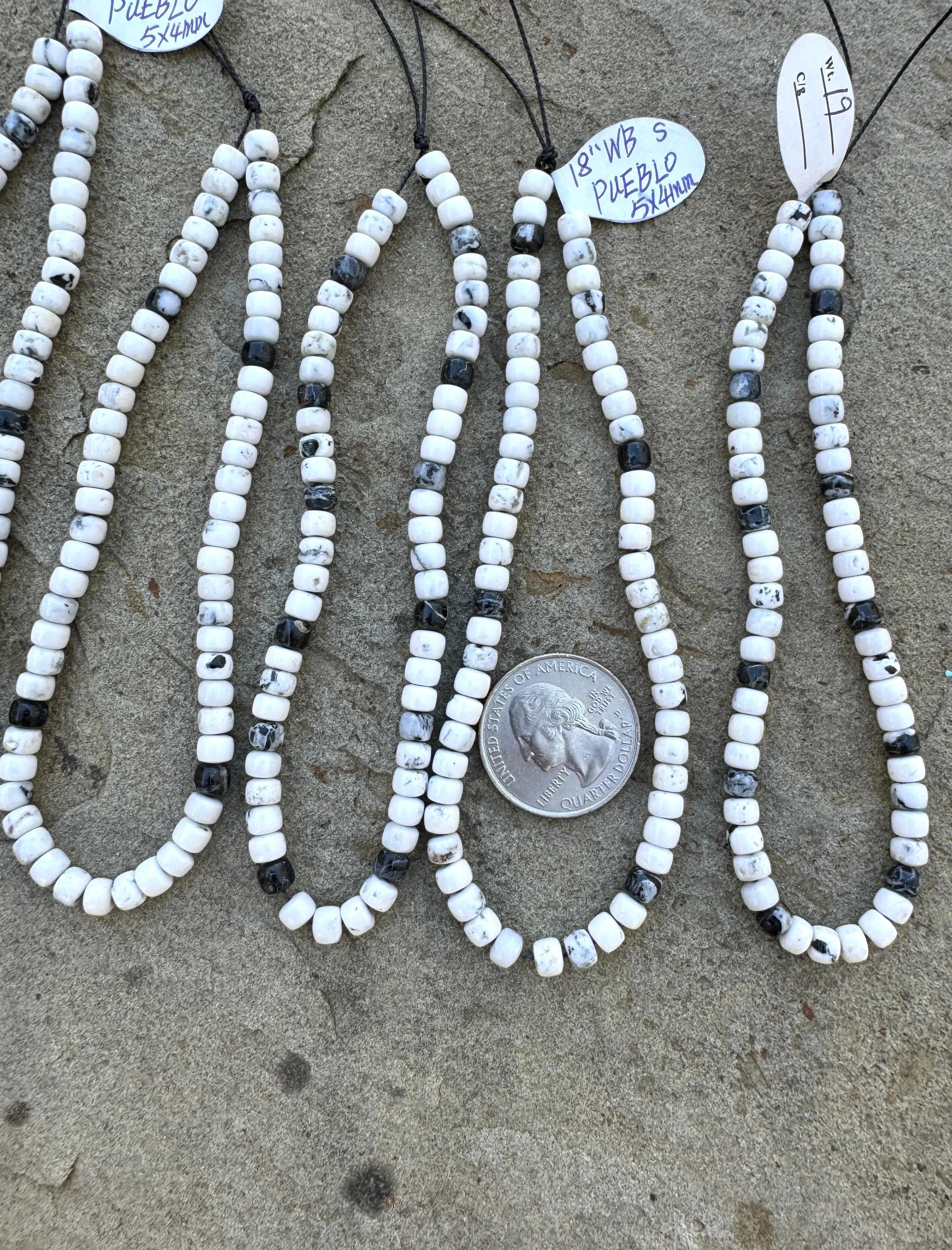 High Quality White Buffalo 5x4mm Pueblo Shaped Bead Strands, (9 inch Strand)