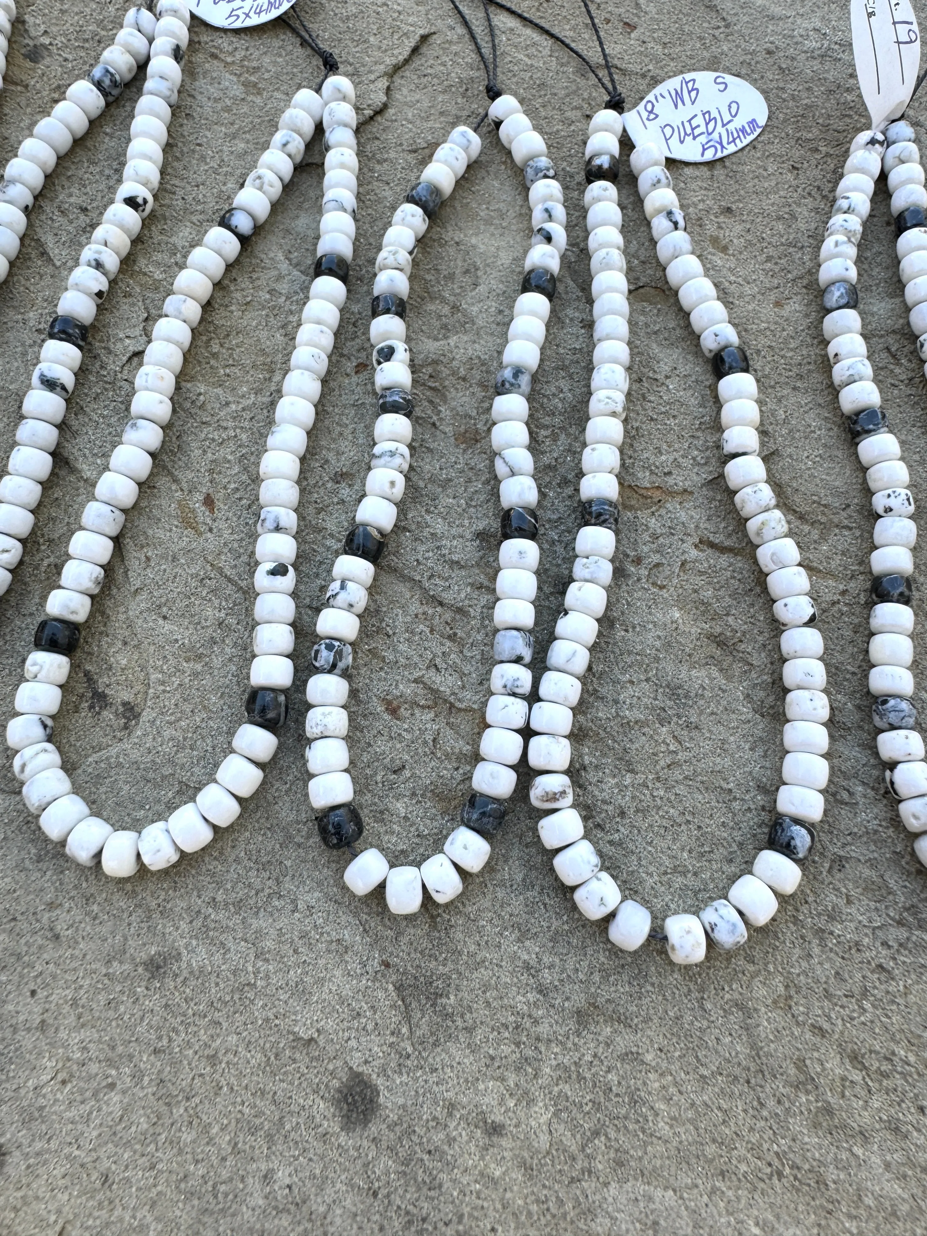 High Quality White Buffalo 5x4mm Pueblo Shaped Bead Strands, (9 inch Strand)