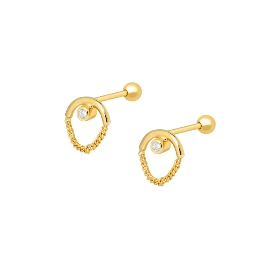 Horizon Chain Piercing Barbell Earrings Ball Back Earrings Sleeper Earrings