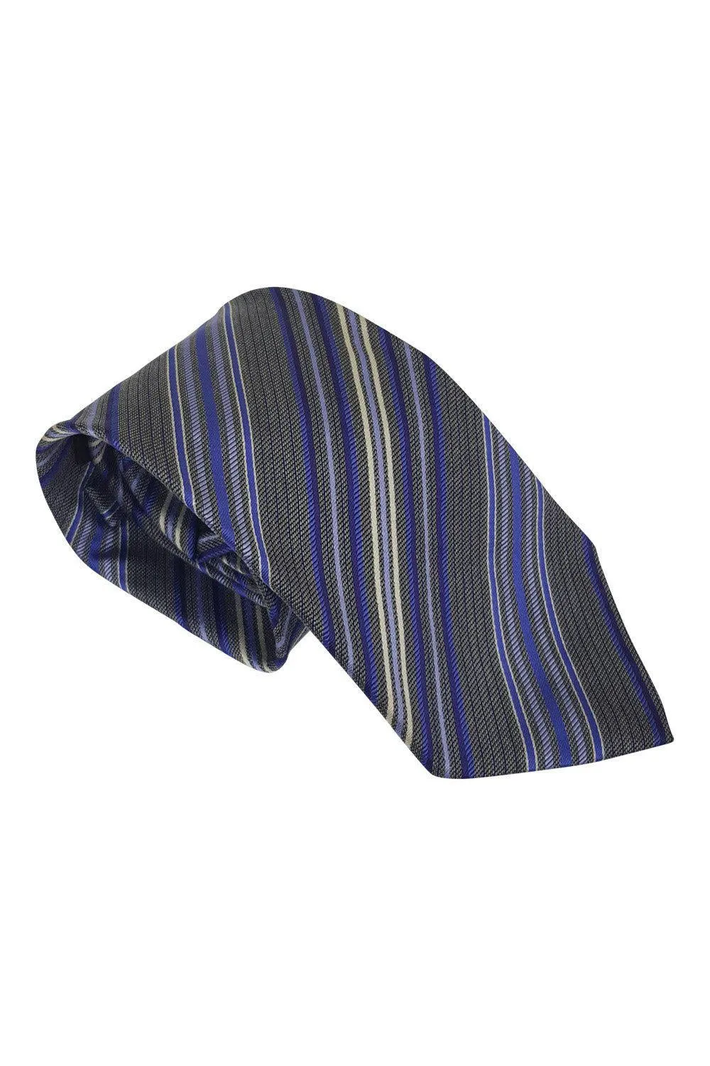 JAEGER 100% Silk Grey Tie Contrasting Blue Diagonal Stripes (60)