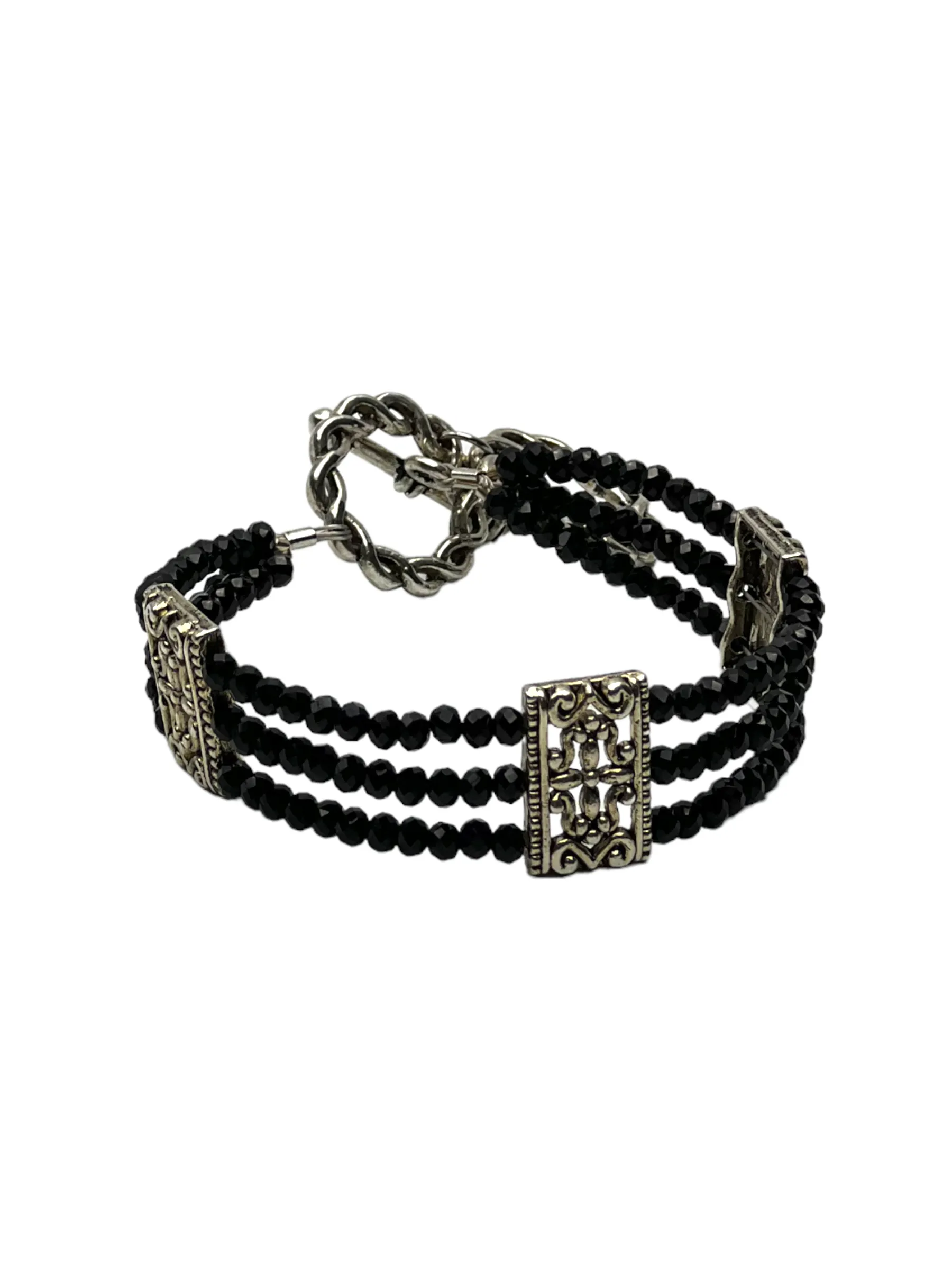 Jet Black Crystal Triple Strand Bracelet