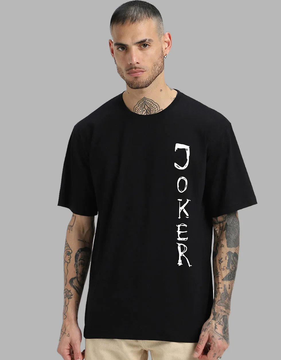 Joker Oversized Black Back Puff Printed Tshirt