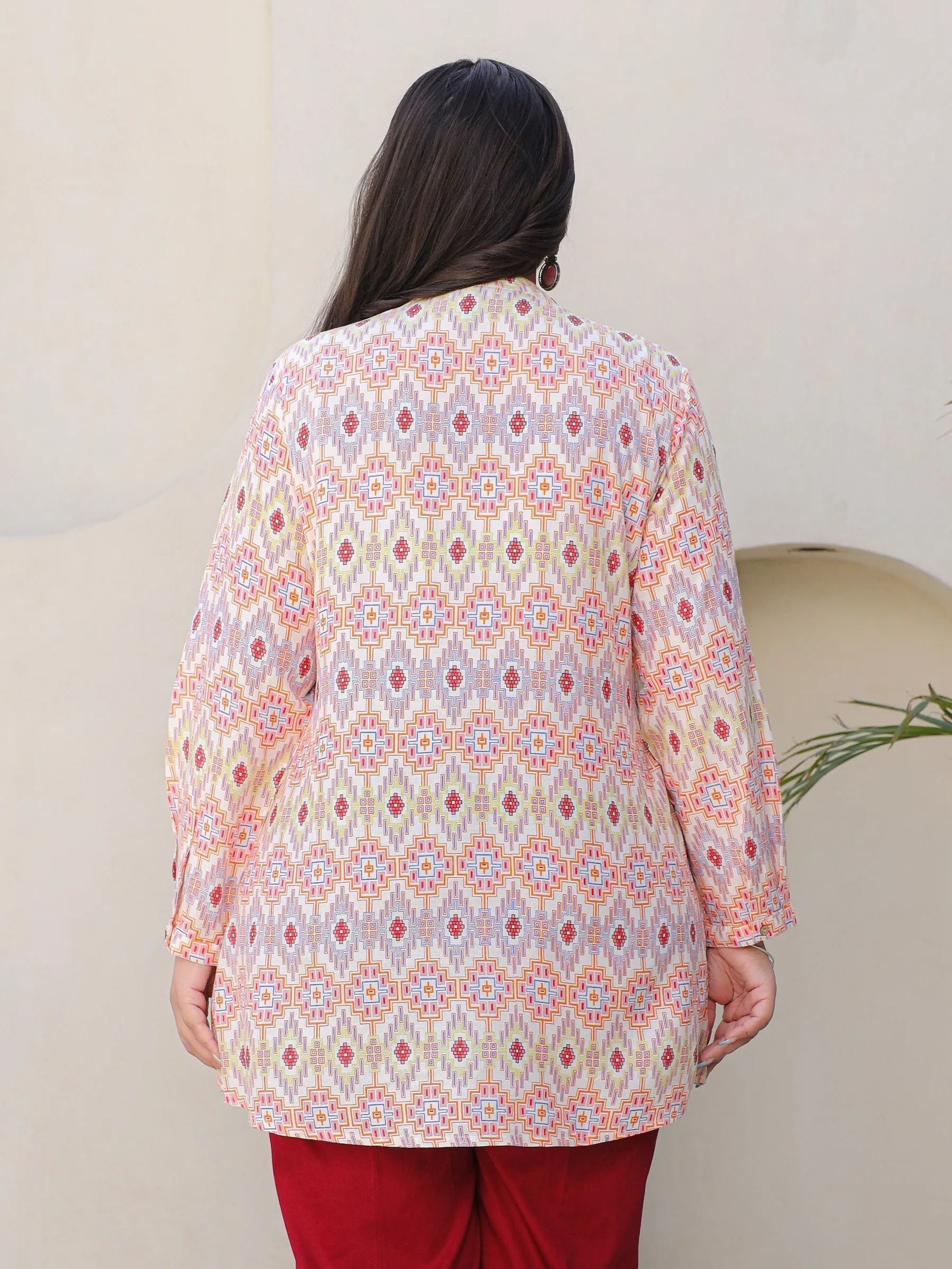 Juniper Ivory Geometric Printed A-Line Rayon Plus Size Tunic