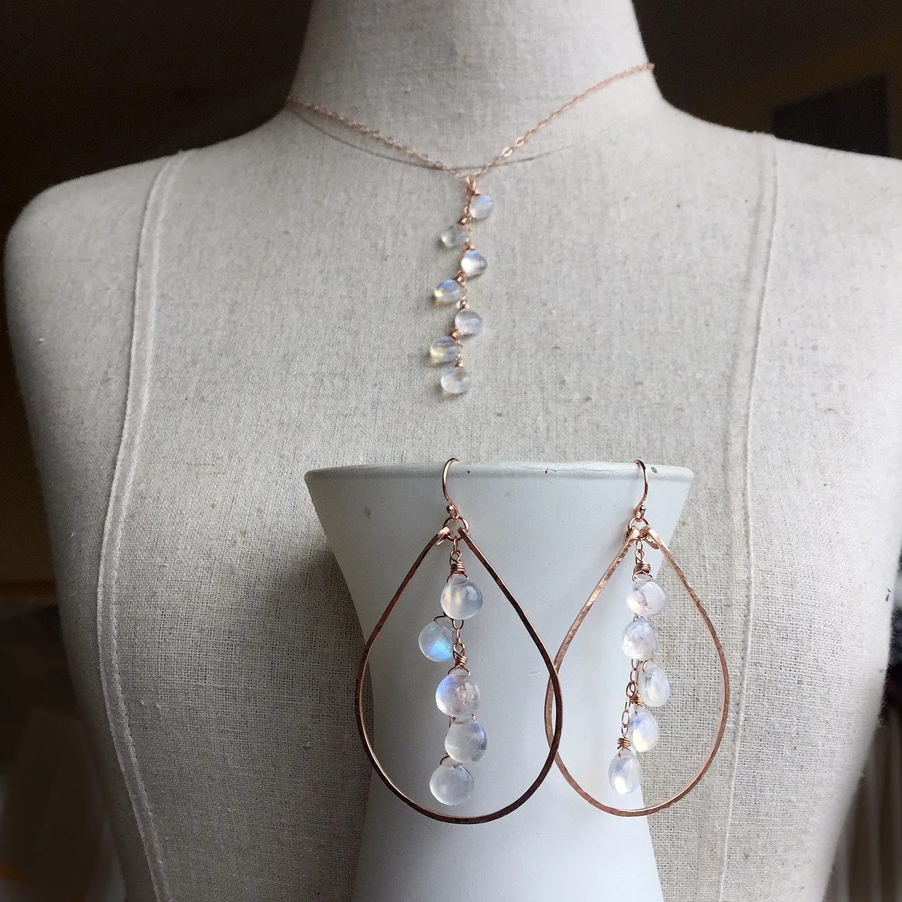 Kristiana Moonstone Cascade Earrings, Rose Gold filled, Yellow Gold Filled, or Sterling Silver Metal Choices