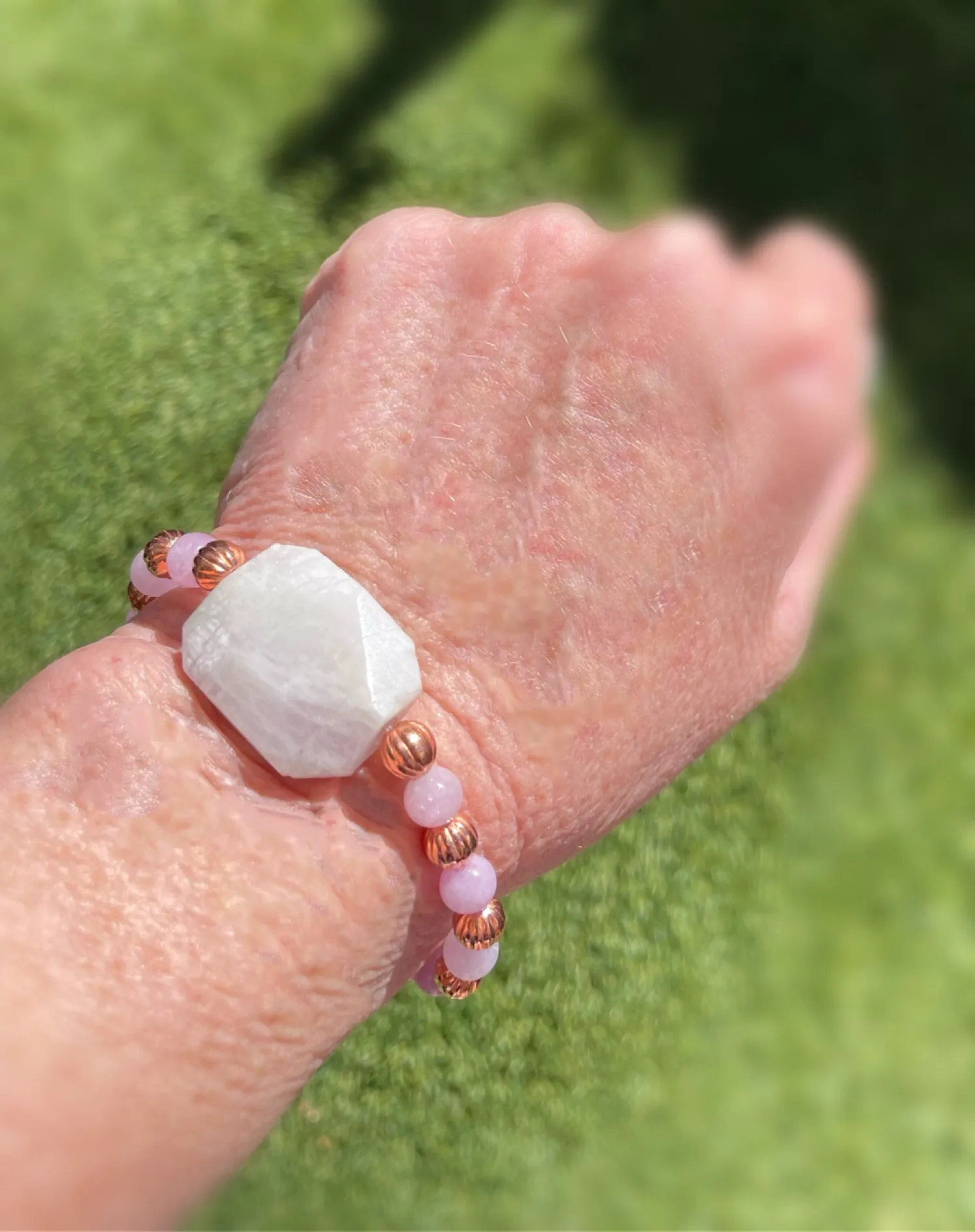 Kunzite gemstone and Copper stretch Bracelet