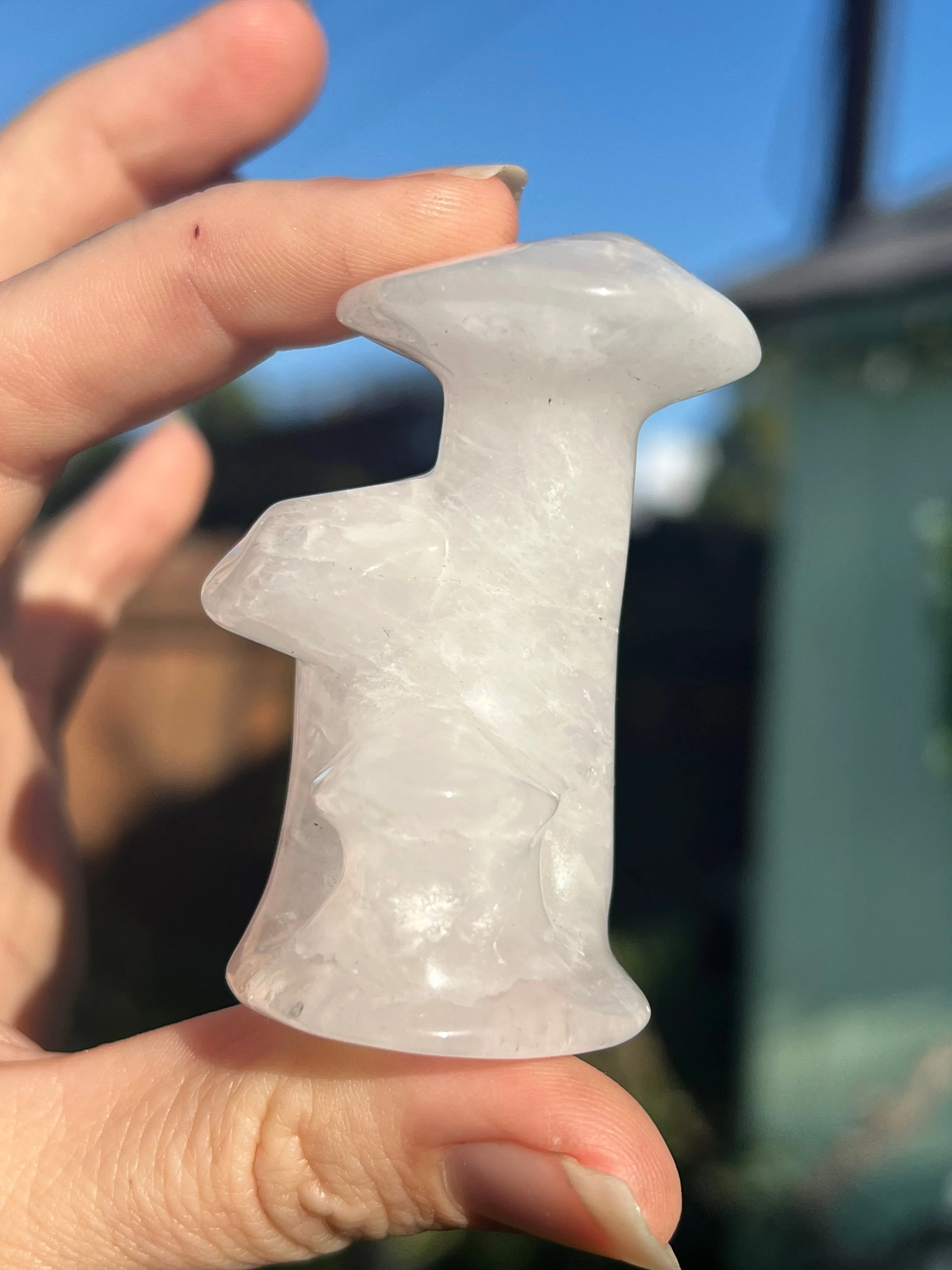 Large Quartz triple  mushroom carving