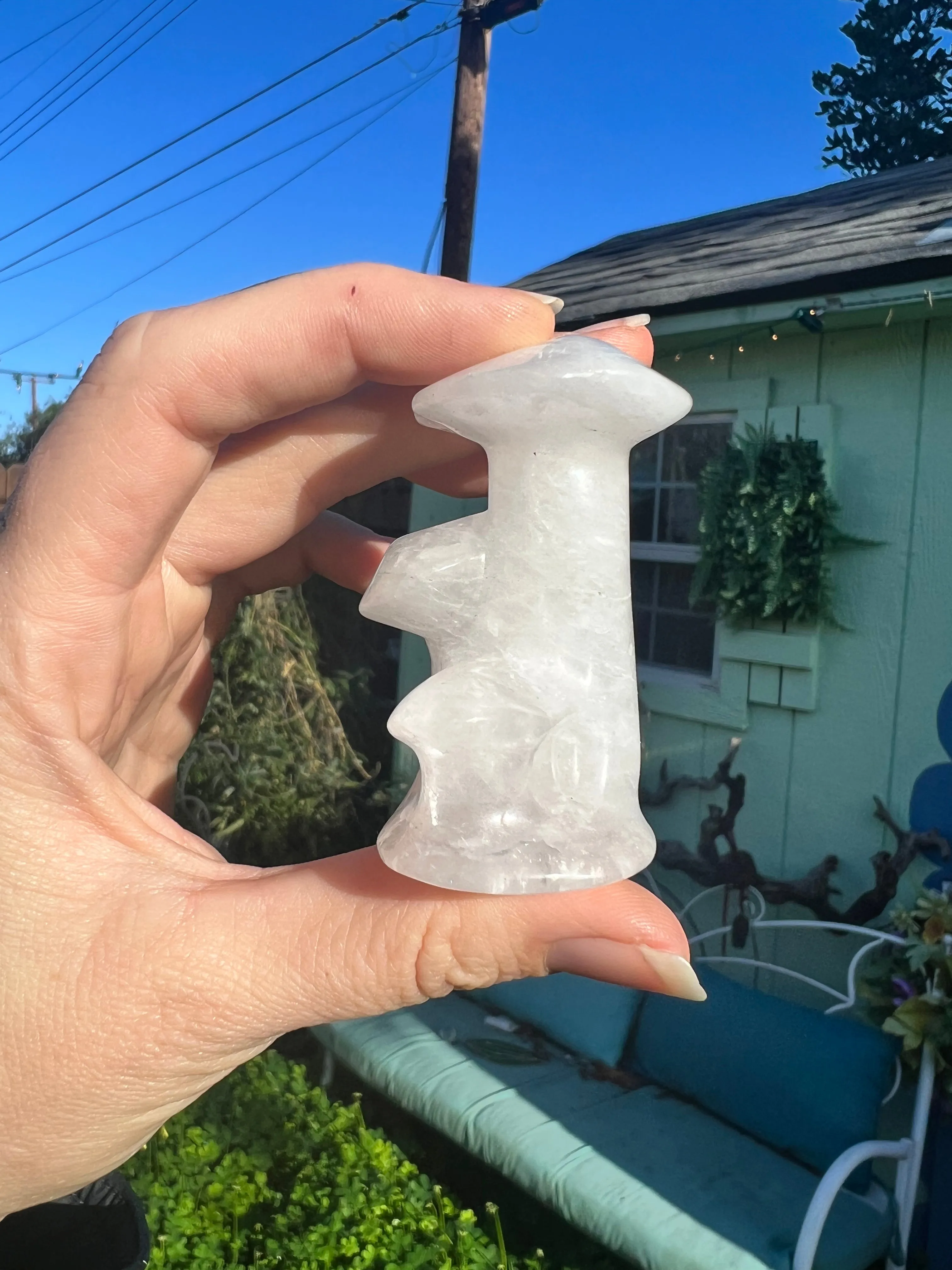 Large Quartz triple  mushroom carving