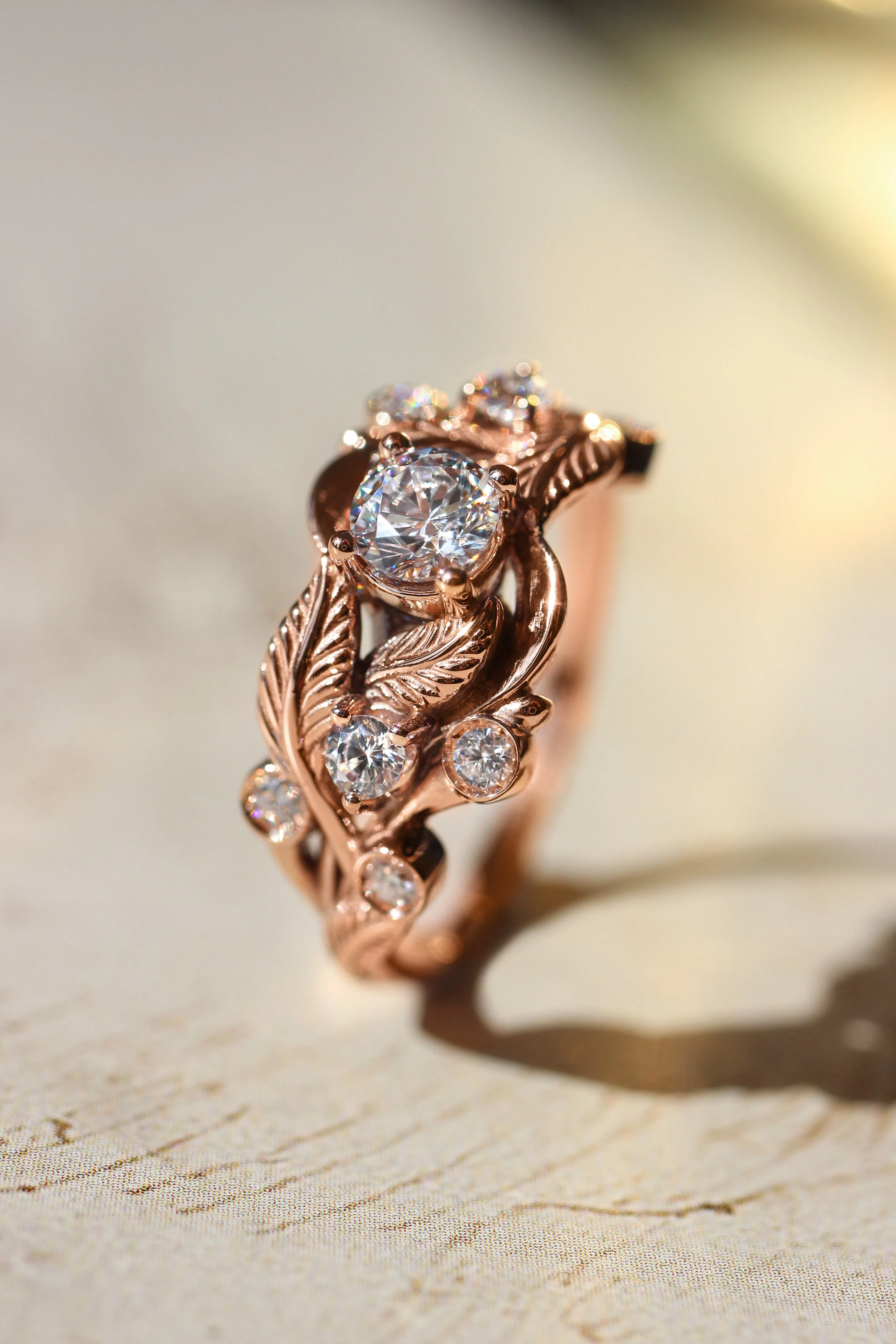 Leaf engagement ring with diamonds / Emilia