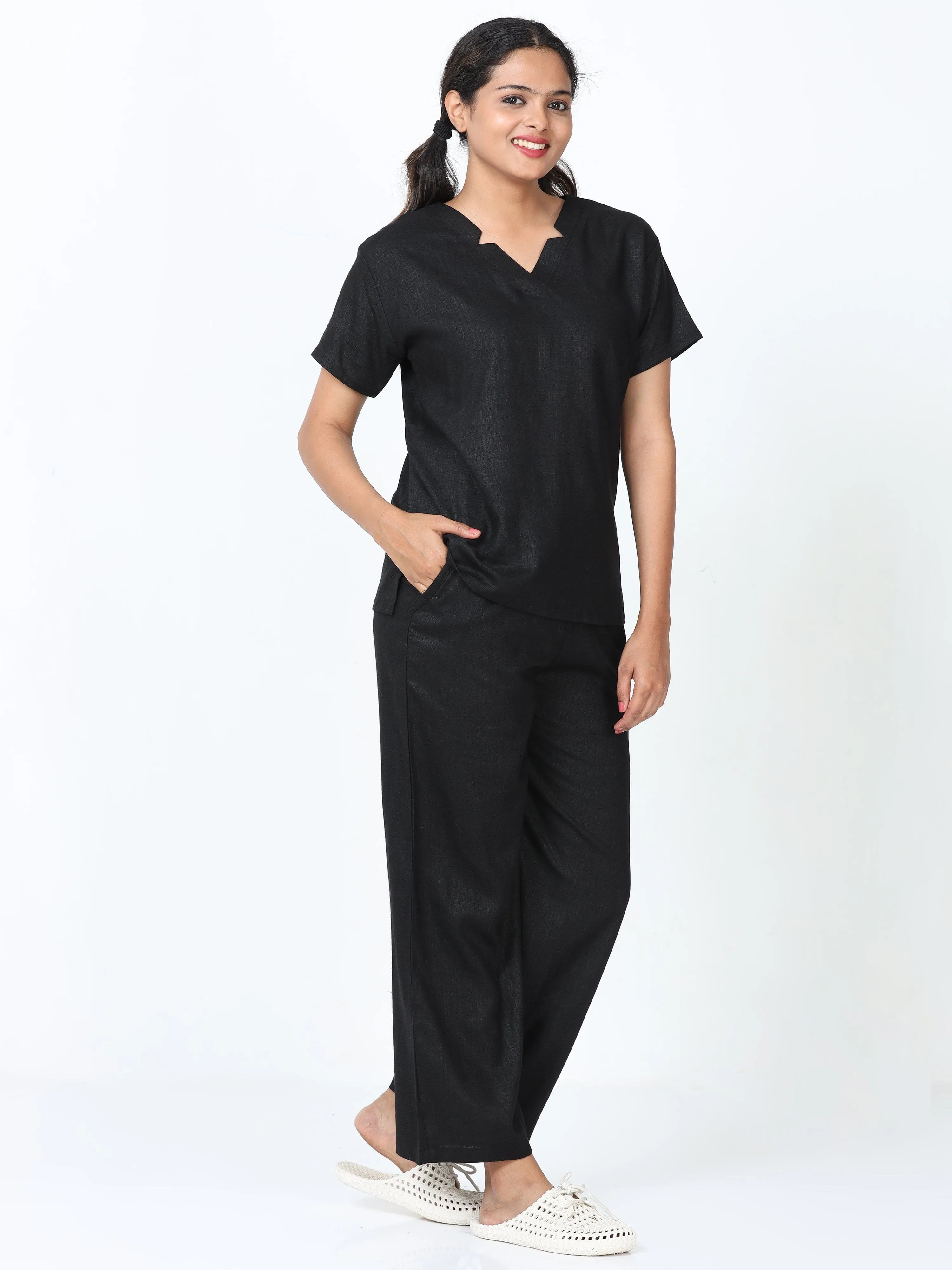 Linen Slub Co-ord Sets Black