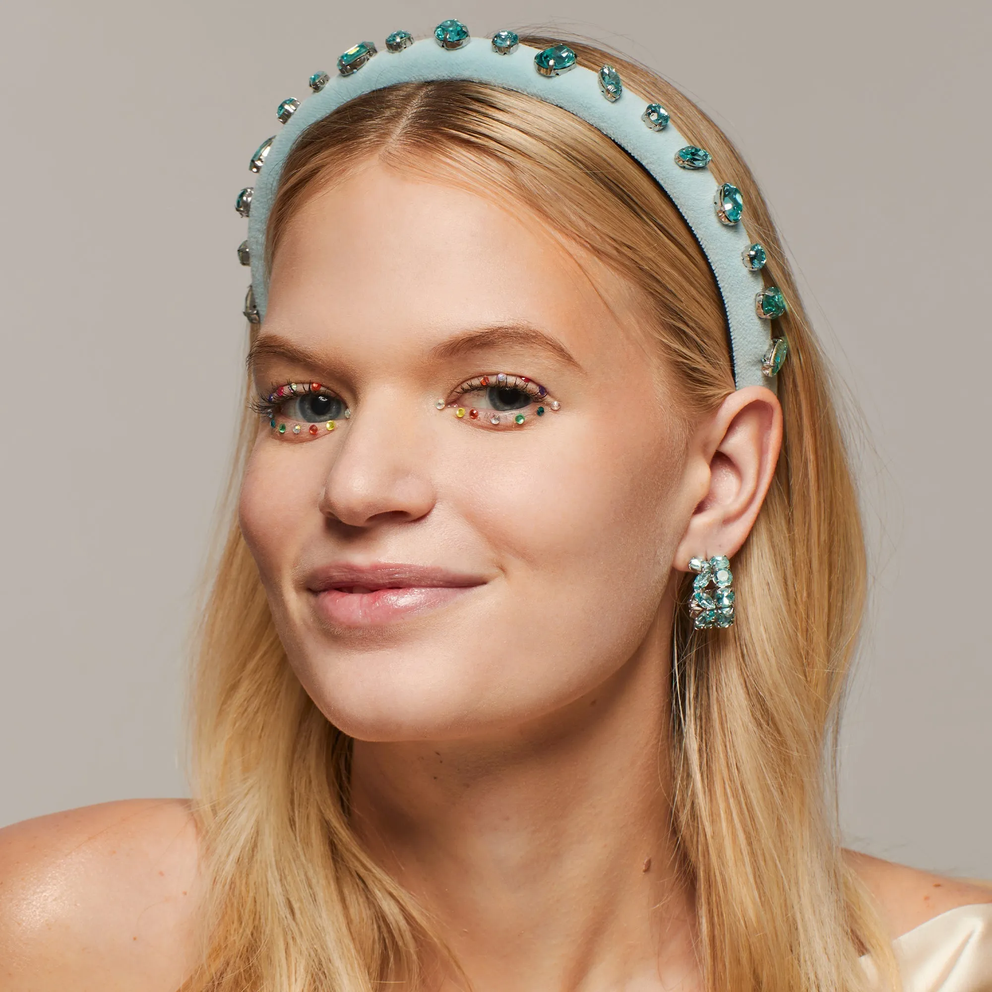 MARCH AQUAMARINE GLITTERING CRYSTAL VELVET GIGI HEADBAND