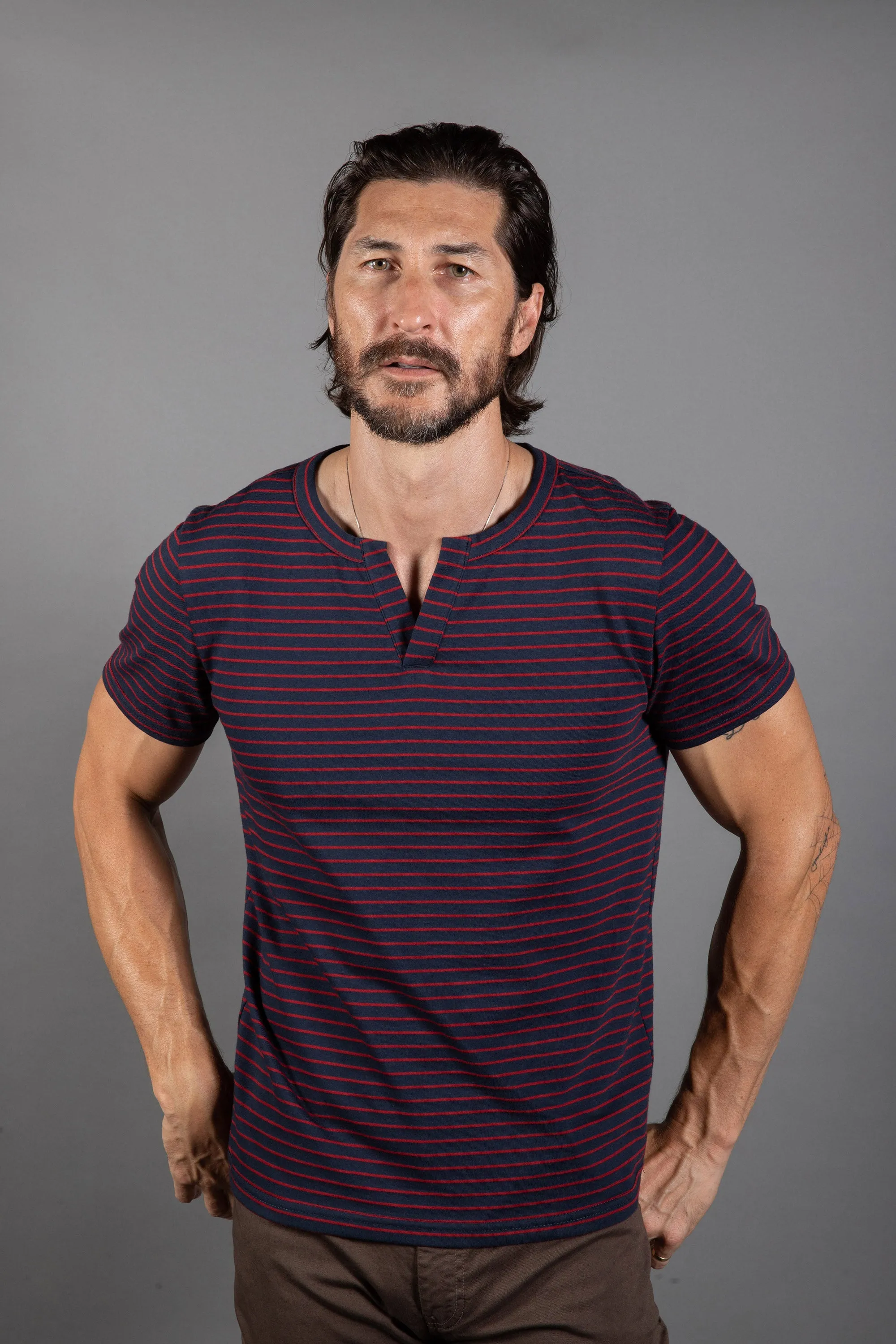 Men's Cross V-Neck Stripe Tee