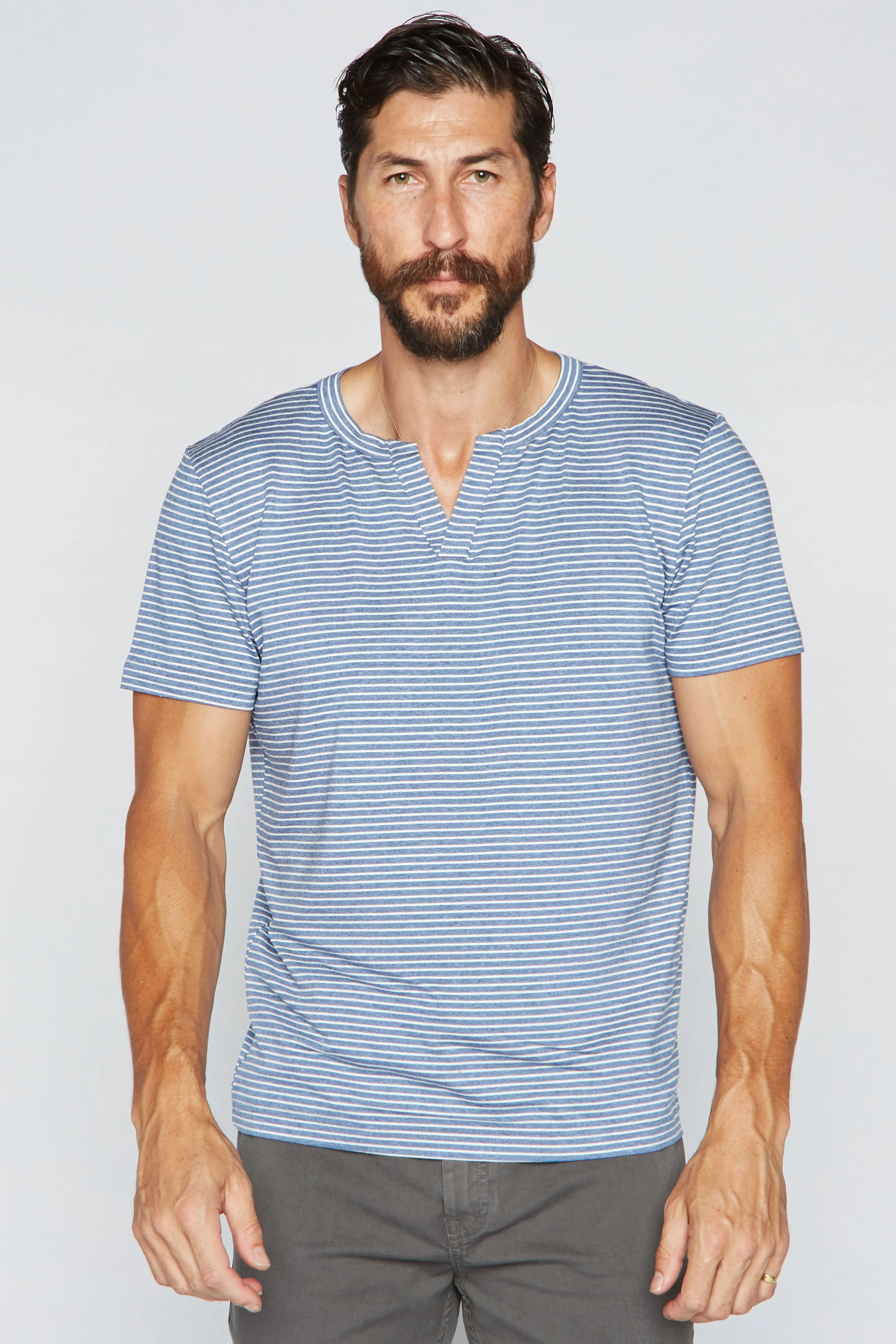 Men's Cross V-Neck Stripe Tee