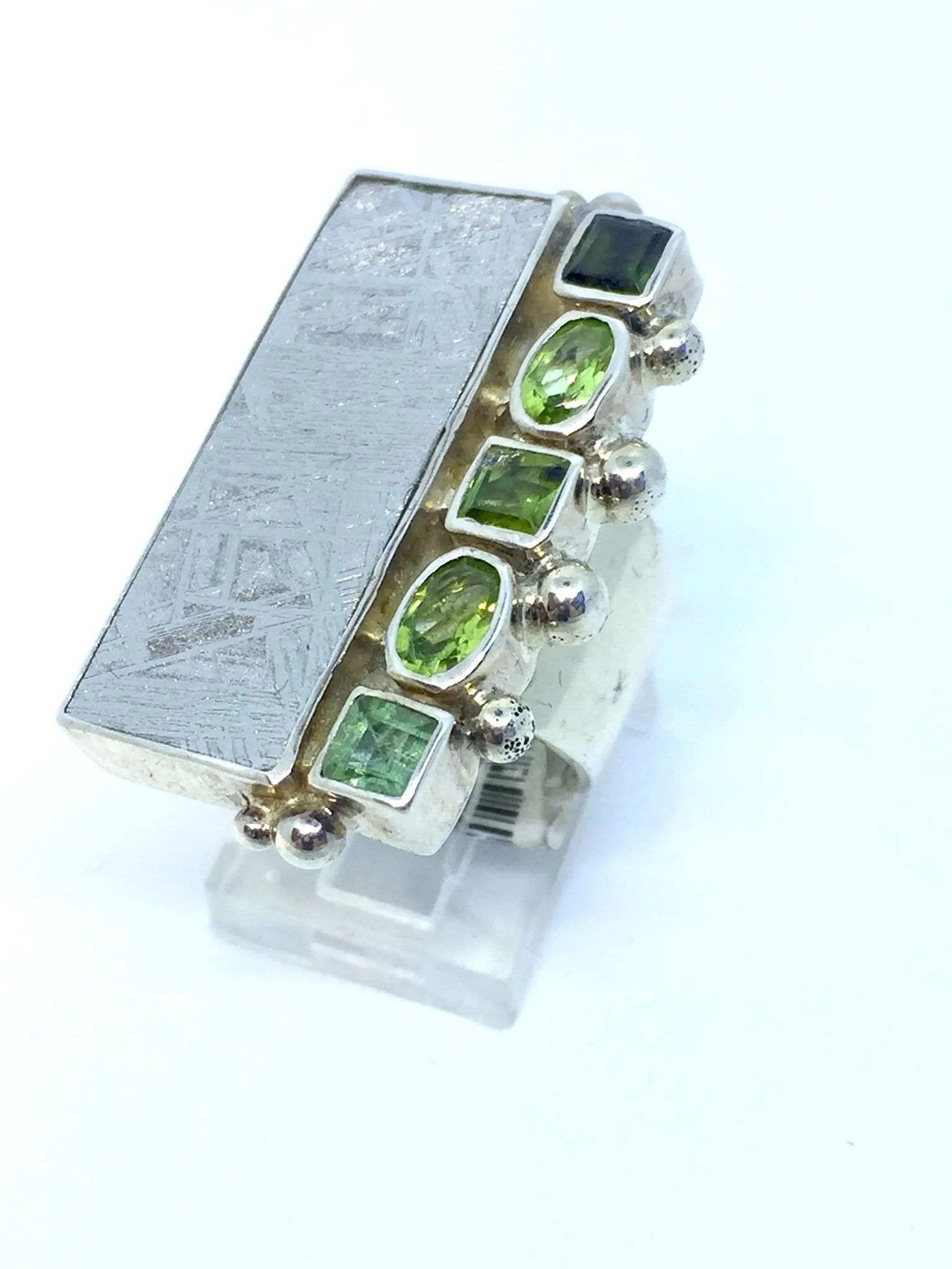 Meteorite Ring with Green Tourmaline