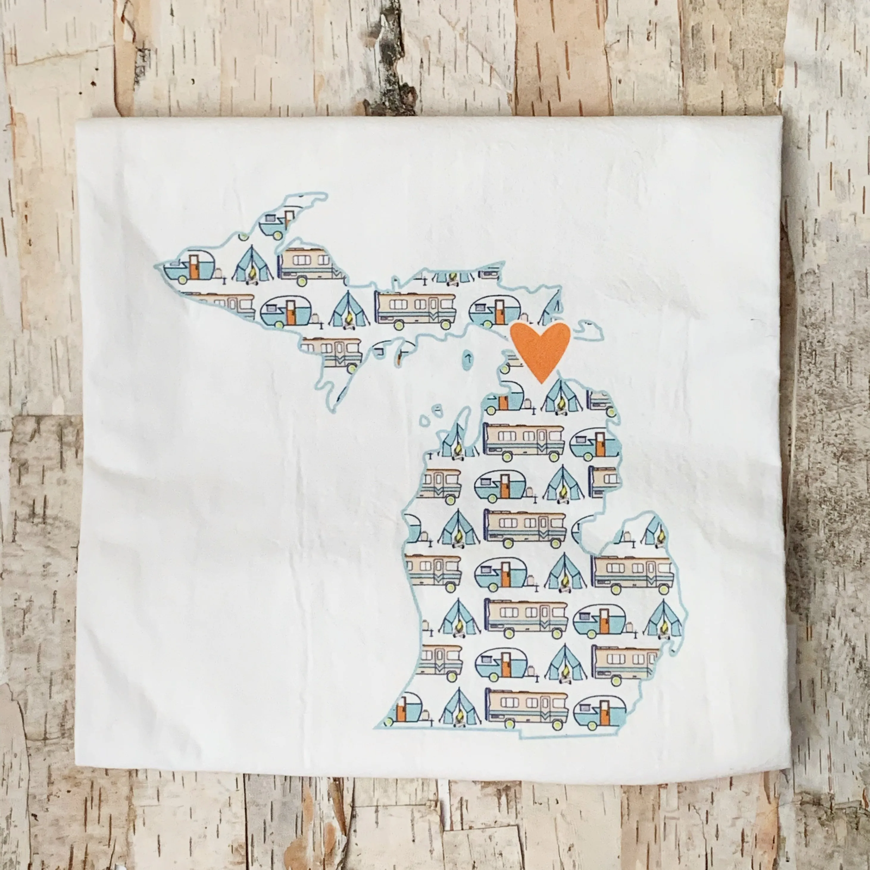 Michigan Shape With Camper Tea Towel