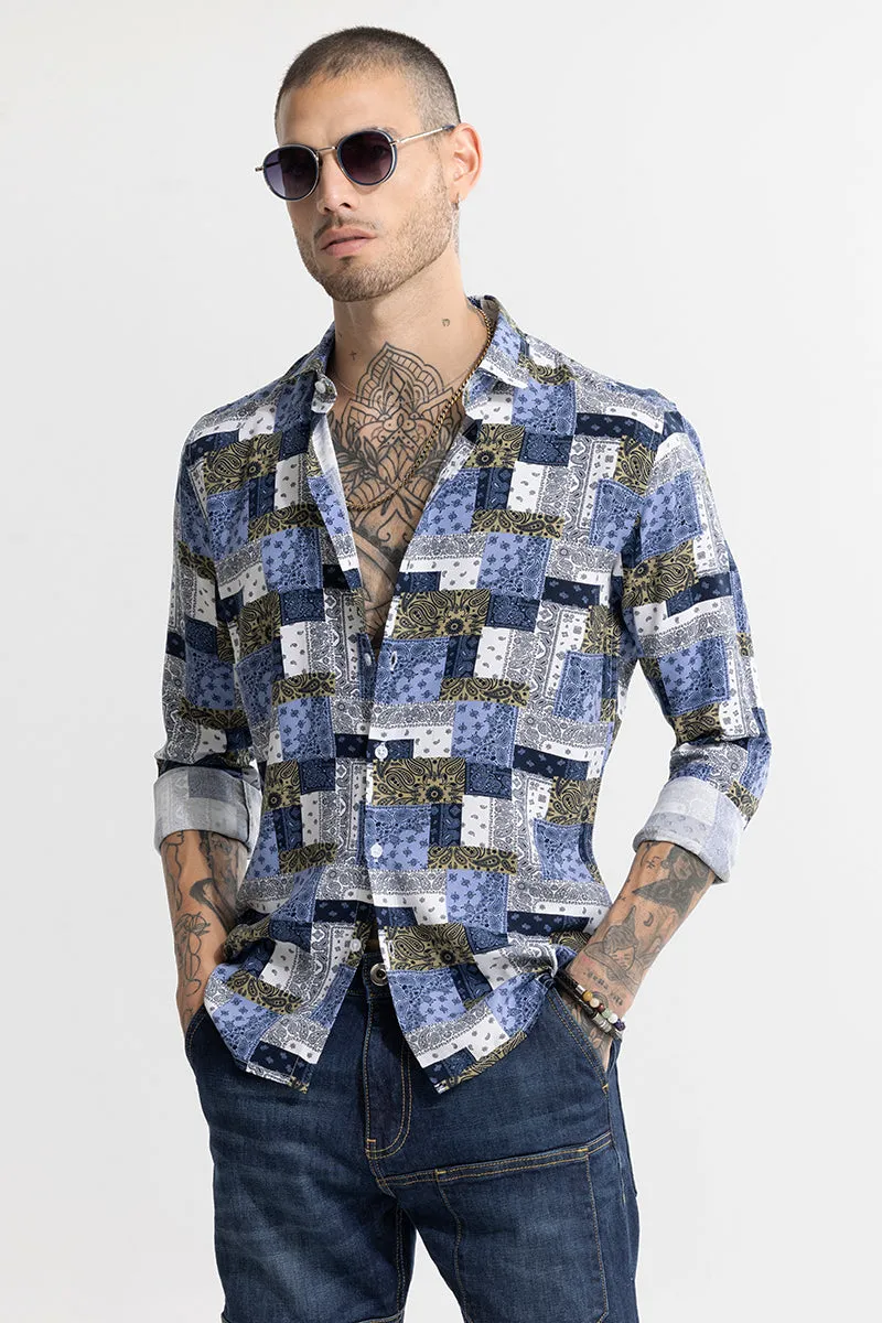 Multi Mosaic Motif Blue Shirt