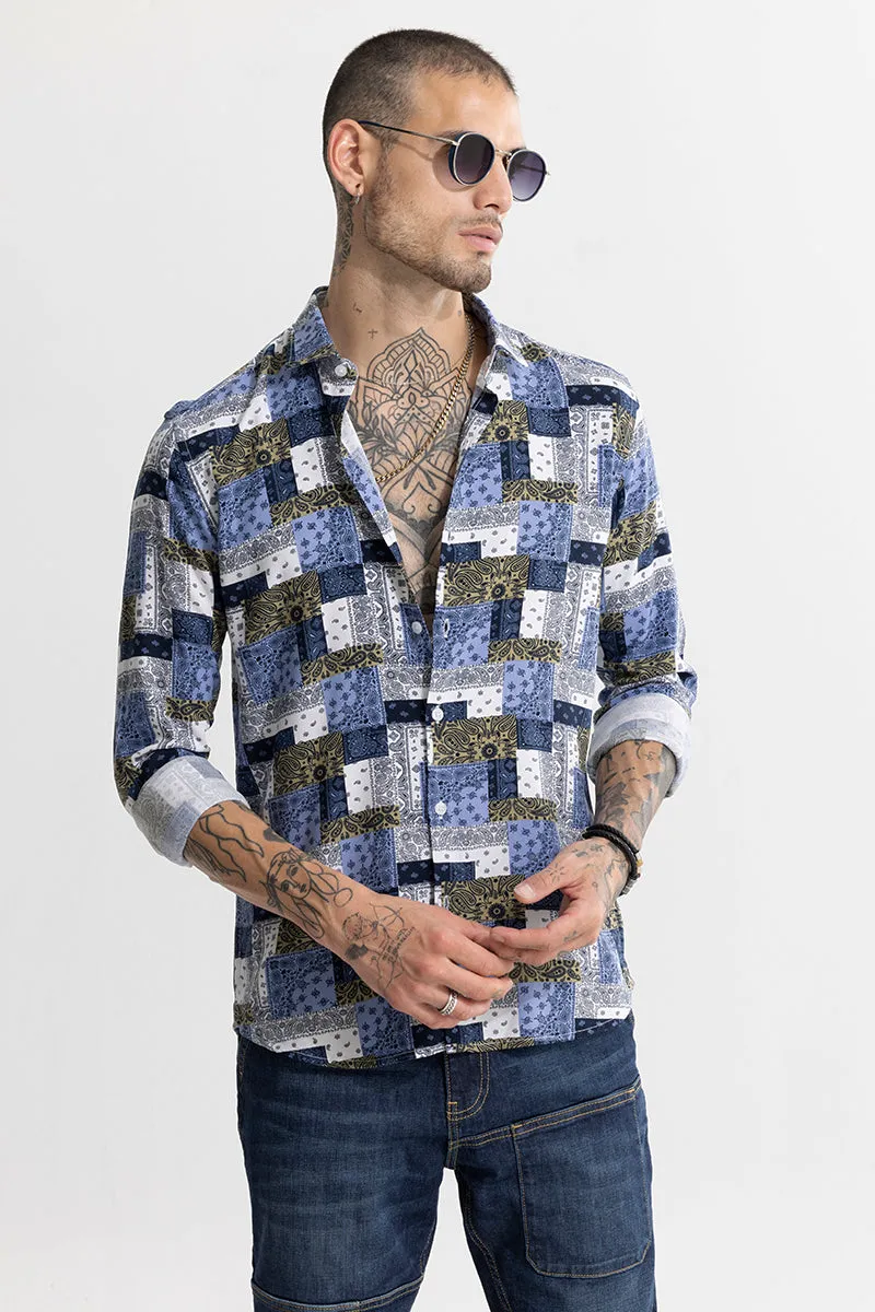 Multi Mosaic Motif Blue Shirt