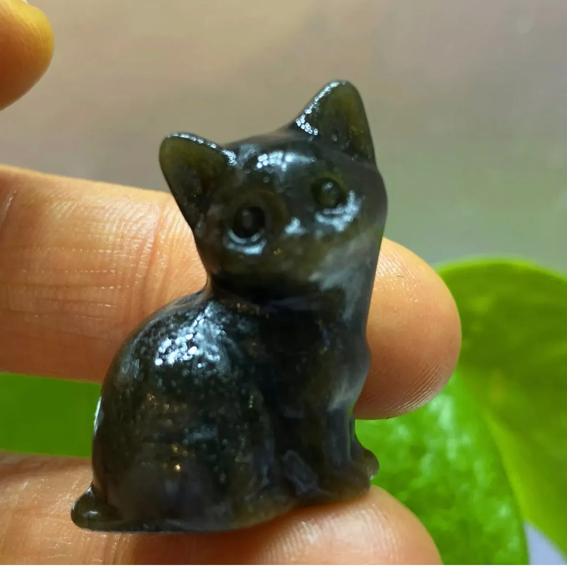 Natural Gold Obsidian gemstone Carved Crystal Kitty Figurine