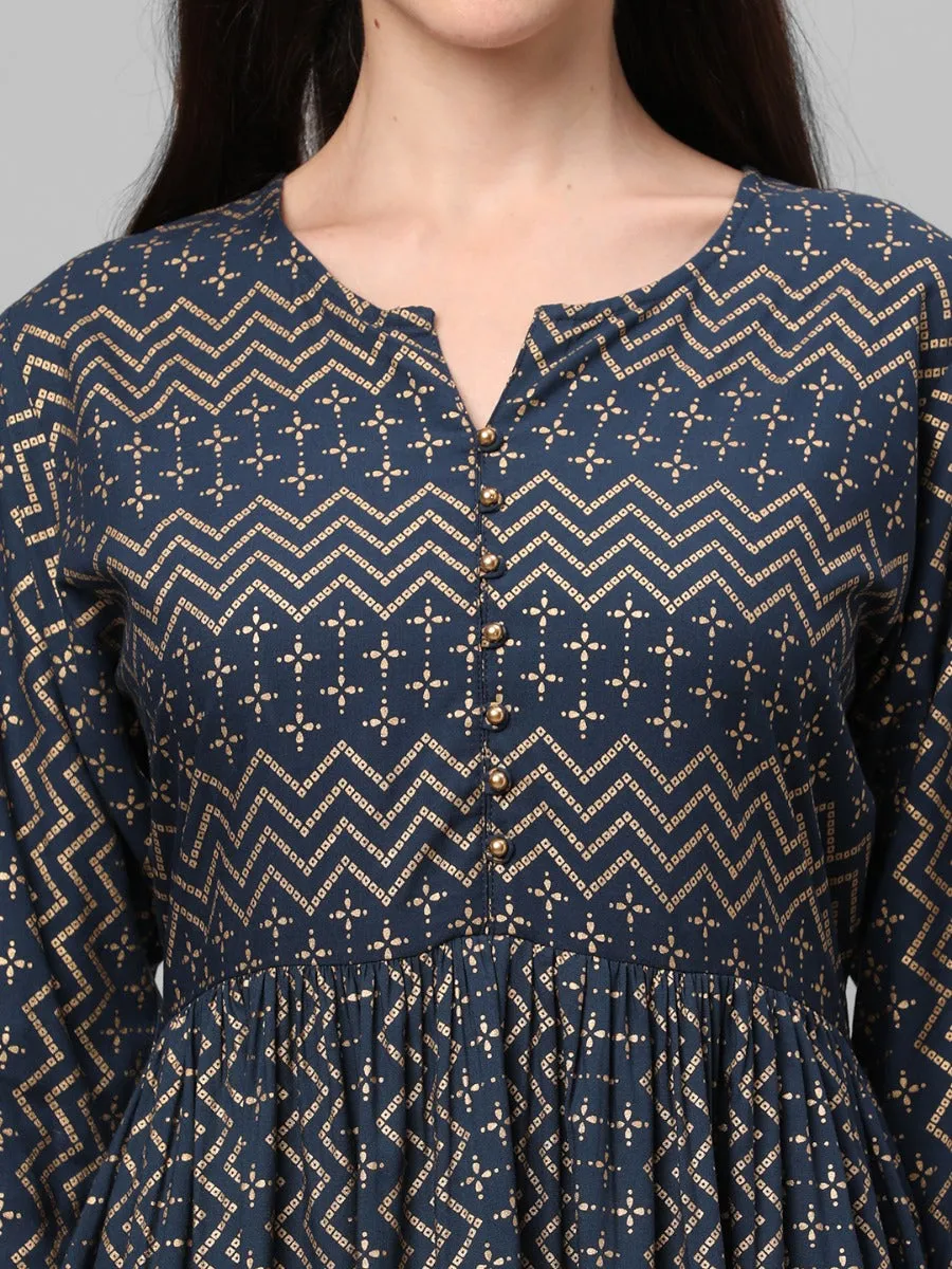 Navy Blue Floral Printed Tunic