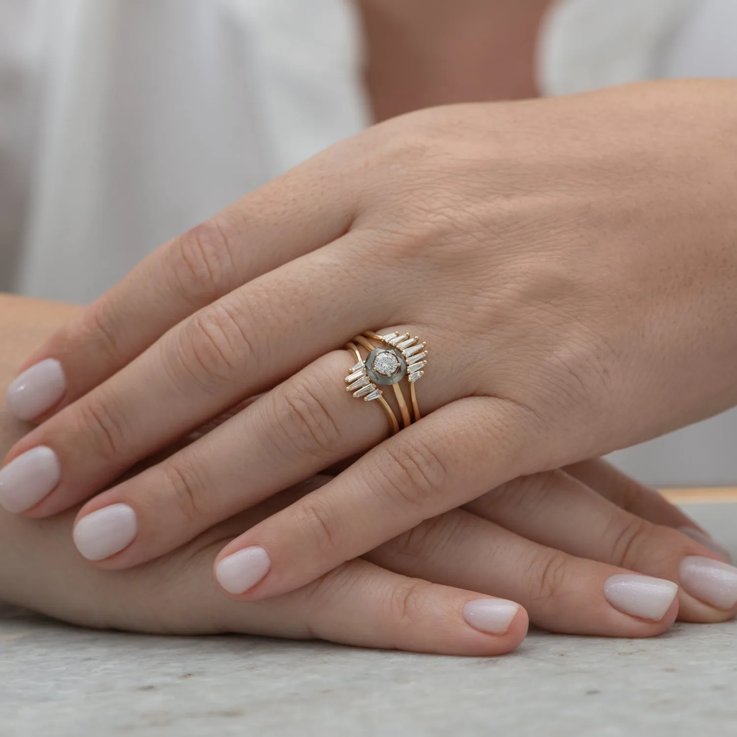 Nesting Wedding Ring with Baguette Diamonds - S