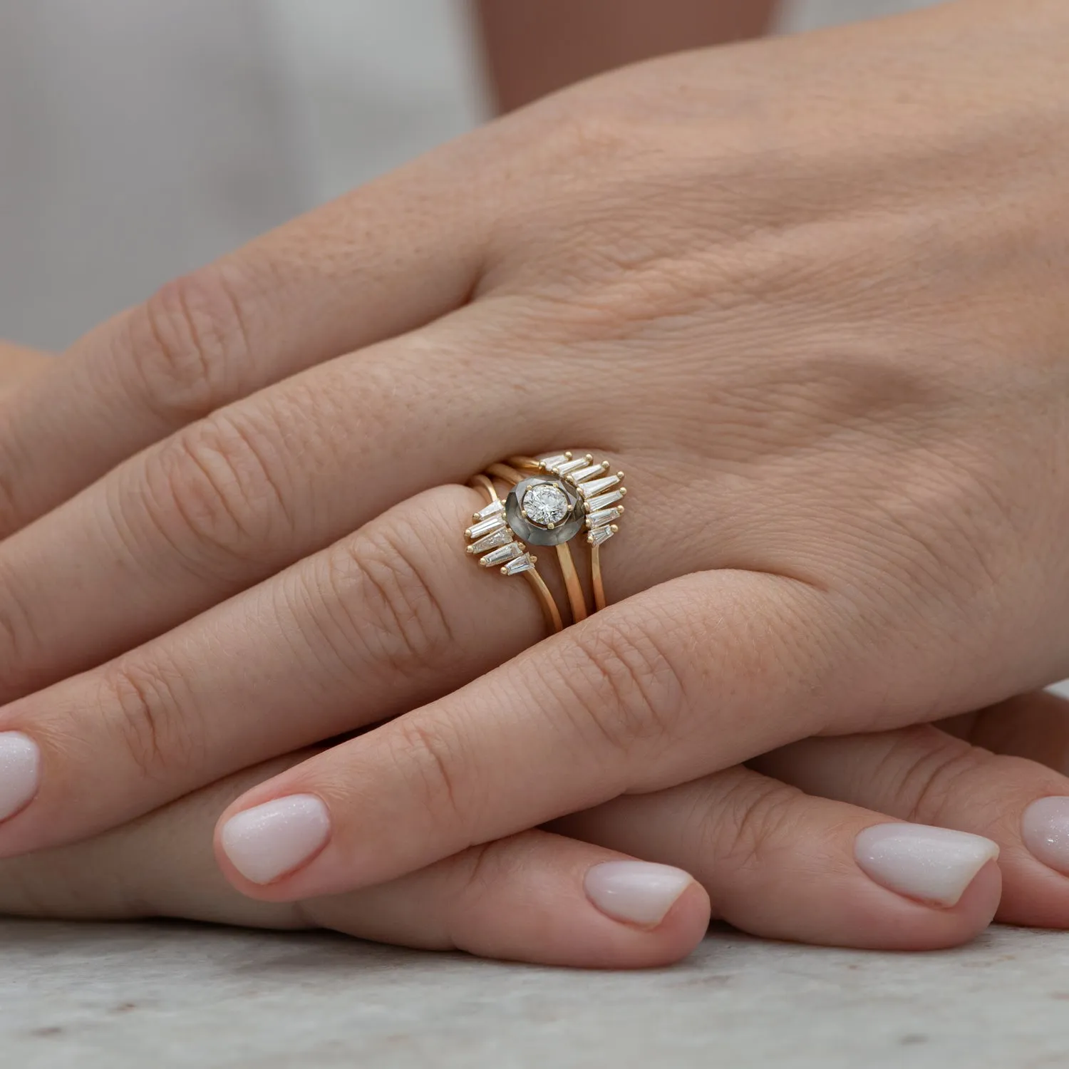 Nesting Wedding Ring with Baguette Diamonds - S