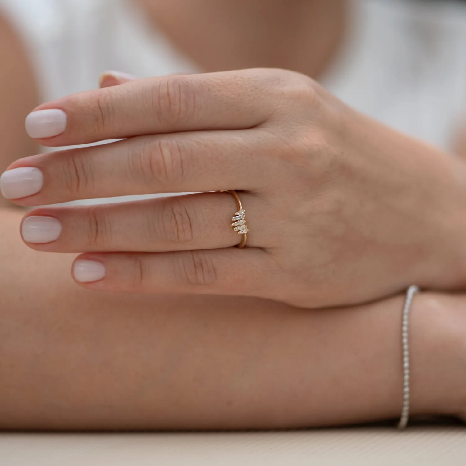 Nesting Wedding Ring with Baguette Diamonds - S