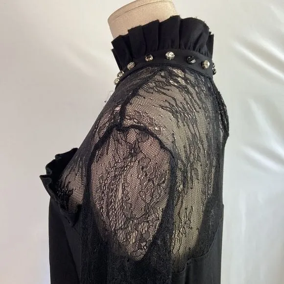 NWTBlackHigh Neck Dress with Lace/Stones