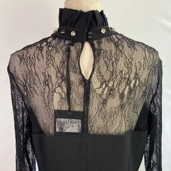 NWTBlackHigh Neck Dress with Lace/Stones