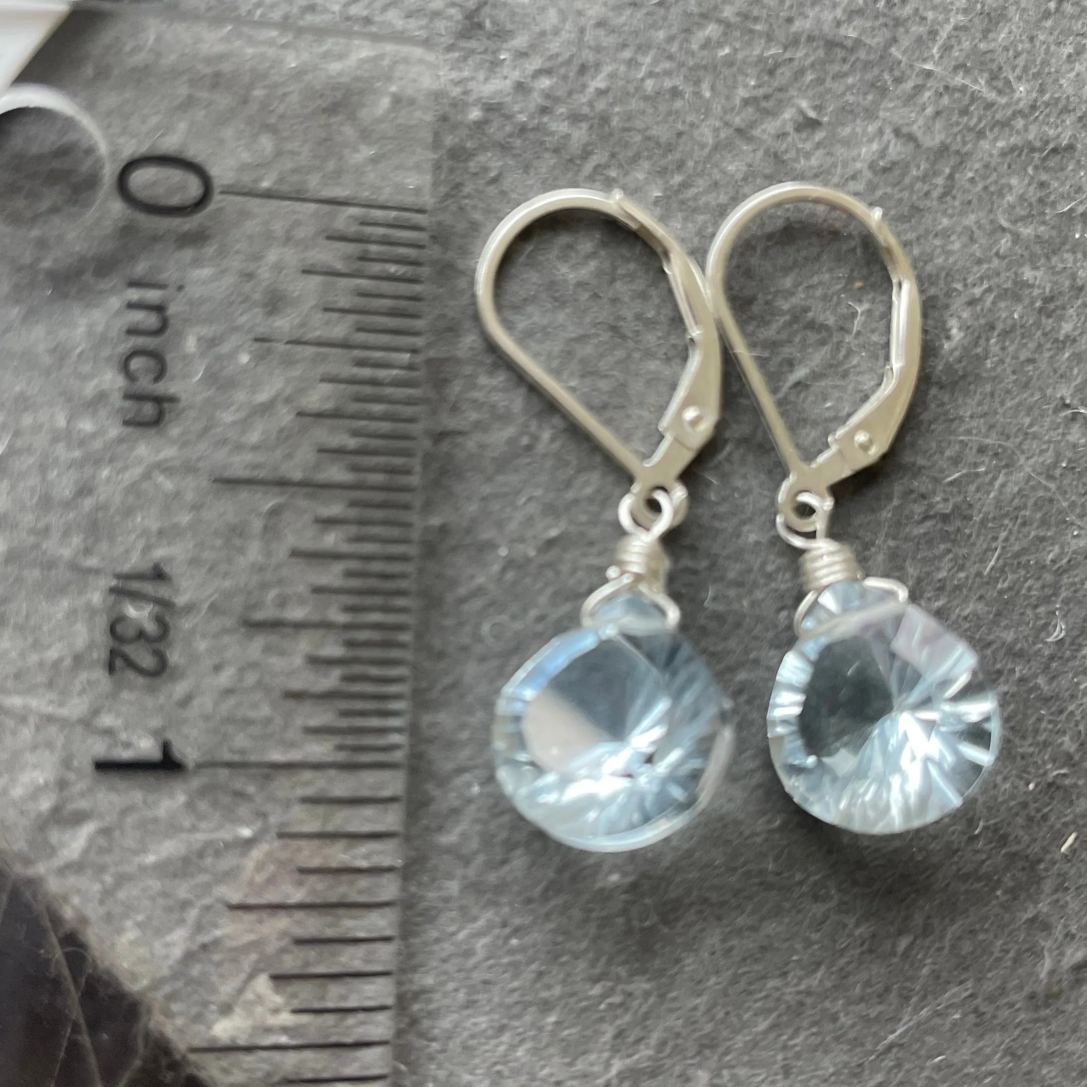 Pale Blue Ice Laser Cut Quartz Heart Dangle Earrings