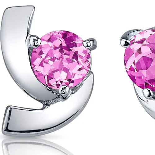 Pink Sapphire Earrings Sterling Silver Round Cut 2.50 Carats